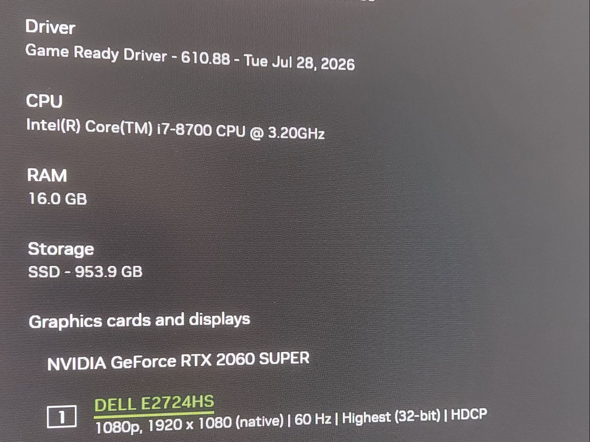 Custom Gaming PC, i7-8700, 16GB DDR4, RTX 2060 Super 8GB, 1TB SSD, Windows 11