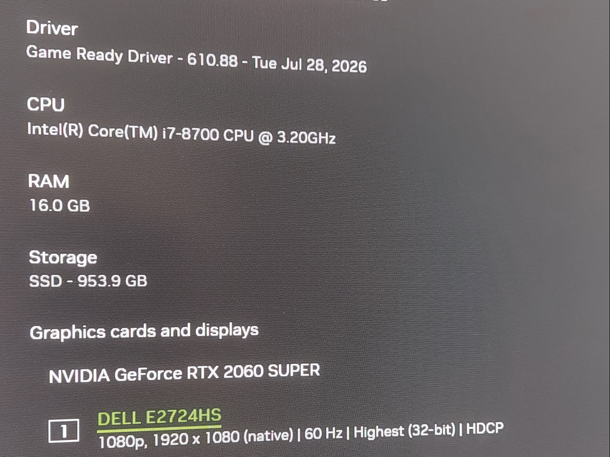 Custom Gaming PC, i7-8700, 16GB DDR4, RTX 2060 Super 8GB, 1TB SSD, Windows 11