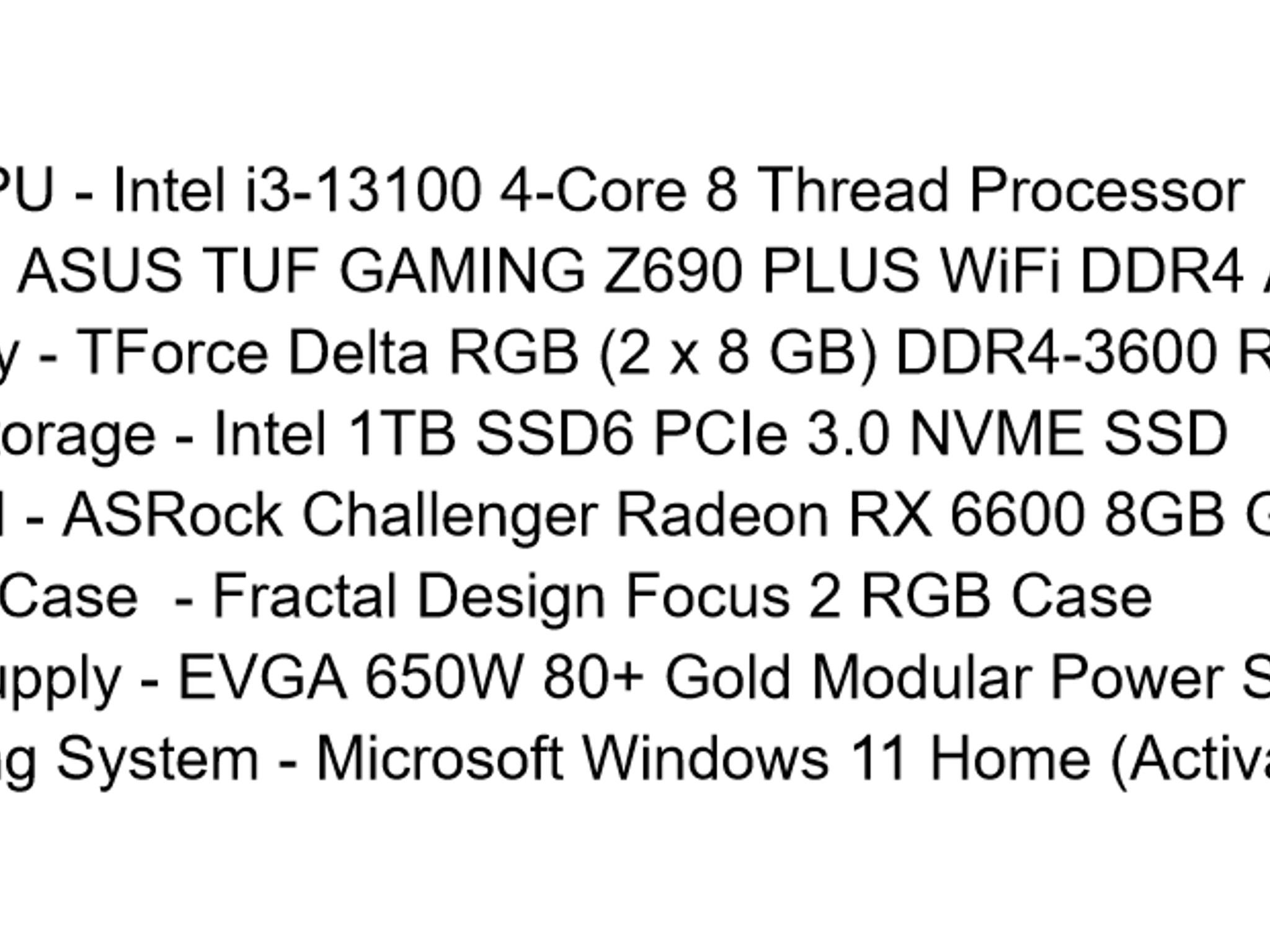 Entry Level RGB Budget Gaming PC - Brand New - Intel i3 13100 / Radeon RX6600 / 16GB RAM / 1TB SSD