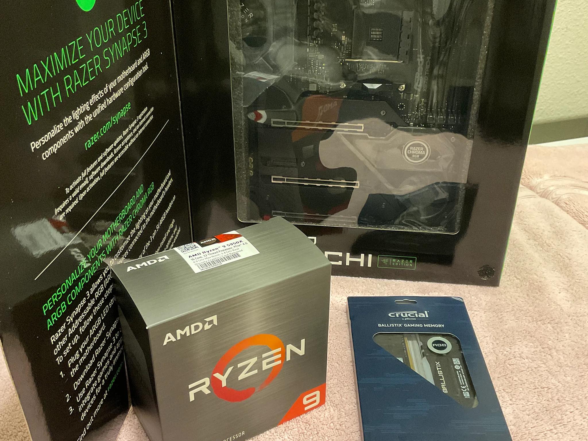ASRock X570 Taichi Razer Edition Motherboard|Ryzen 9 5950X CPU|Crucial Ballistix DDR4 64GB kit