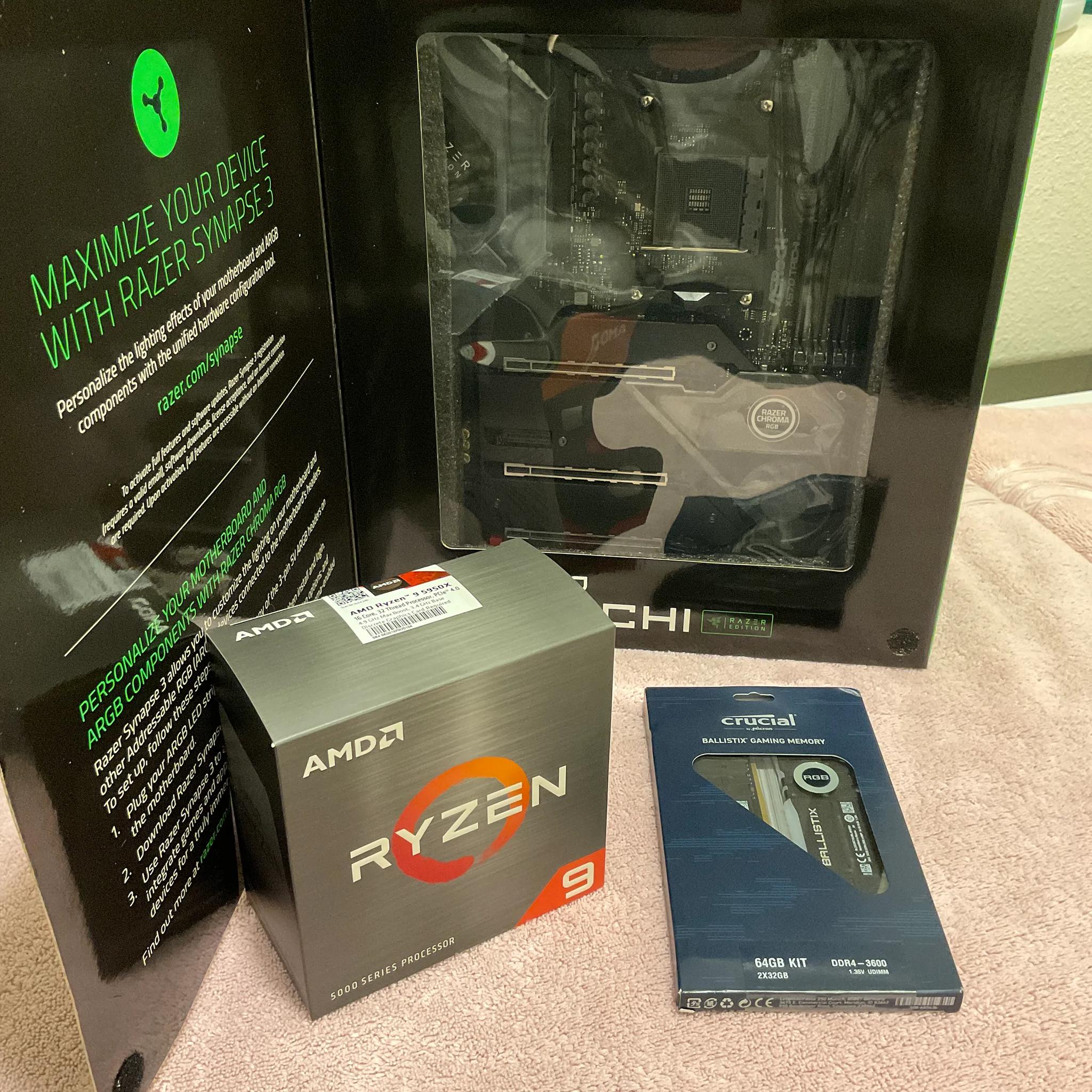 ASRock X570 Taichi Razer Edition Motherboard|Ryzen 9 5950X CPU|Crucial Ballistix DDR4 64GB kit