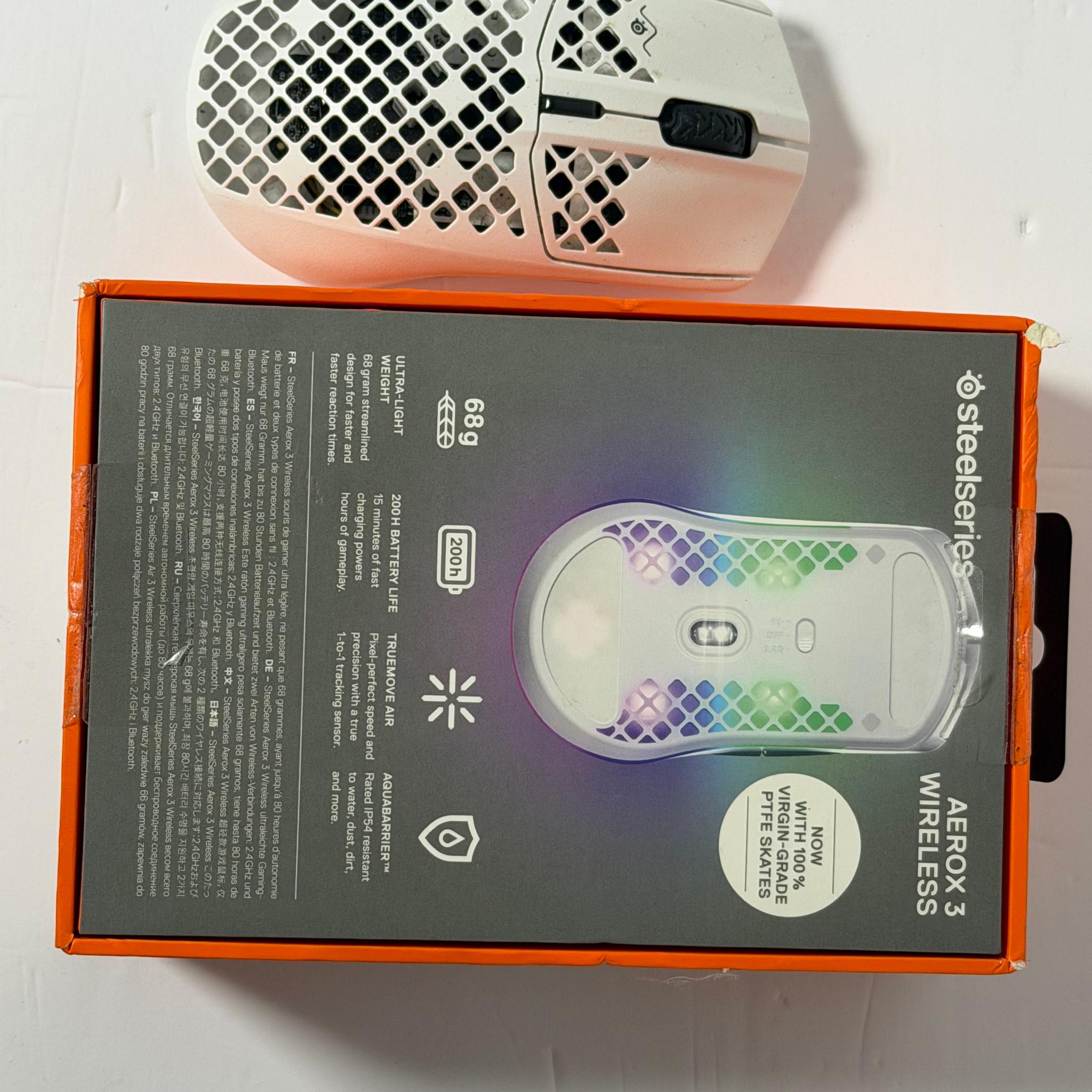 SteelSeries Aerox 3 Wireless - Holey RGB Gaming Mouse - Ultra-lightweight -Snow