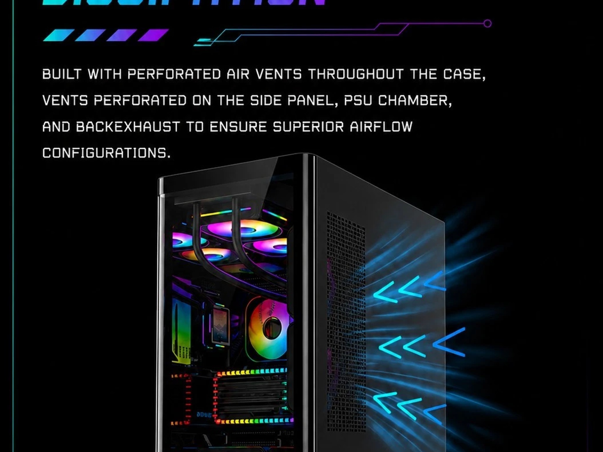 Black ARGB ATX Gaming PC Case Curved Tempered Glass w/ 5 Pre-Installed Fans