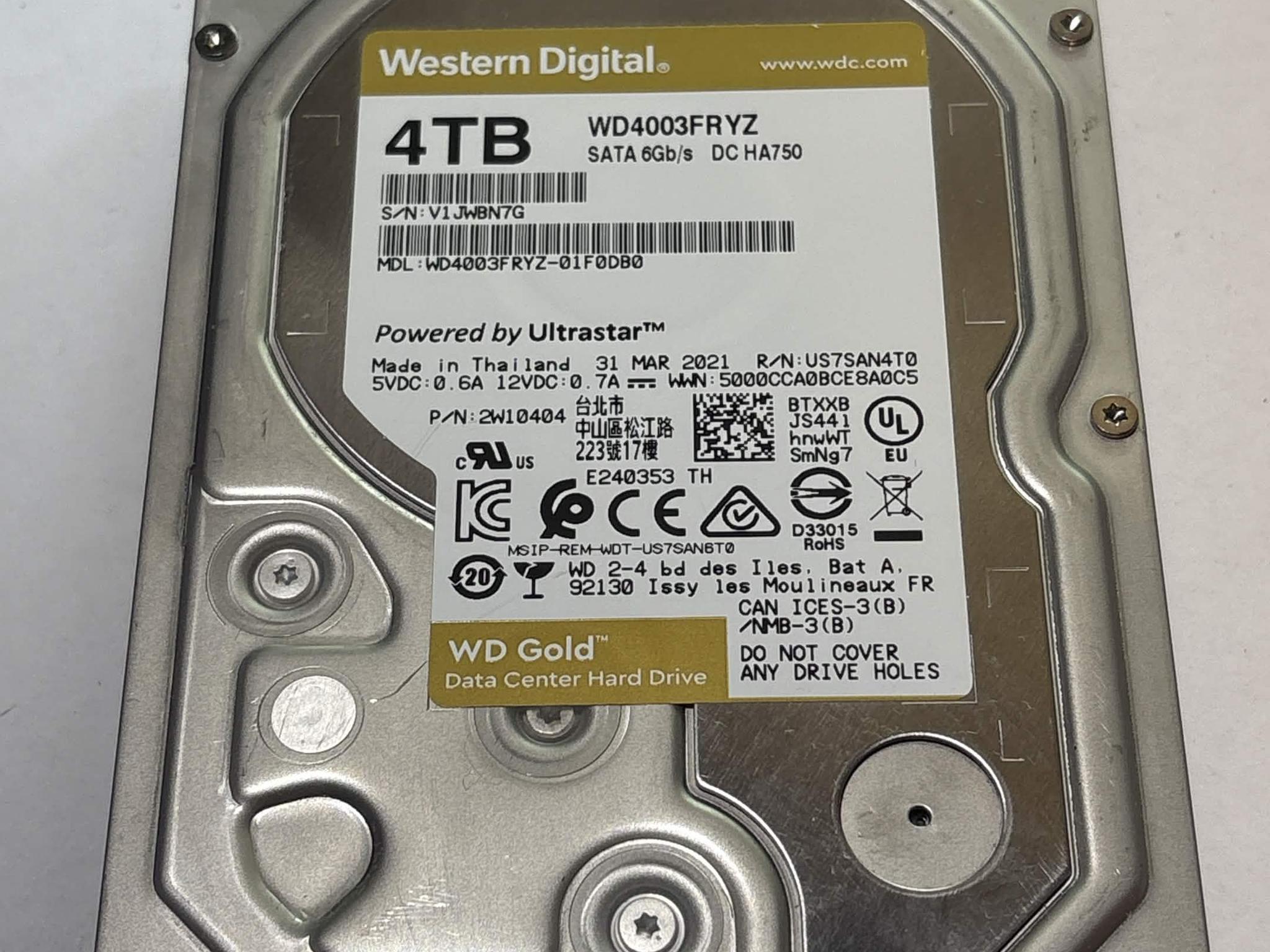 WD Gold 4TB WD4003FRYZ 7200RPM SATA Enterprise HDD – 30,250 Hours – SMART Good