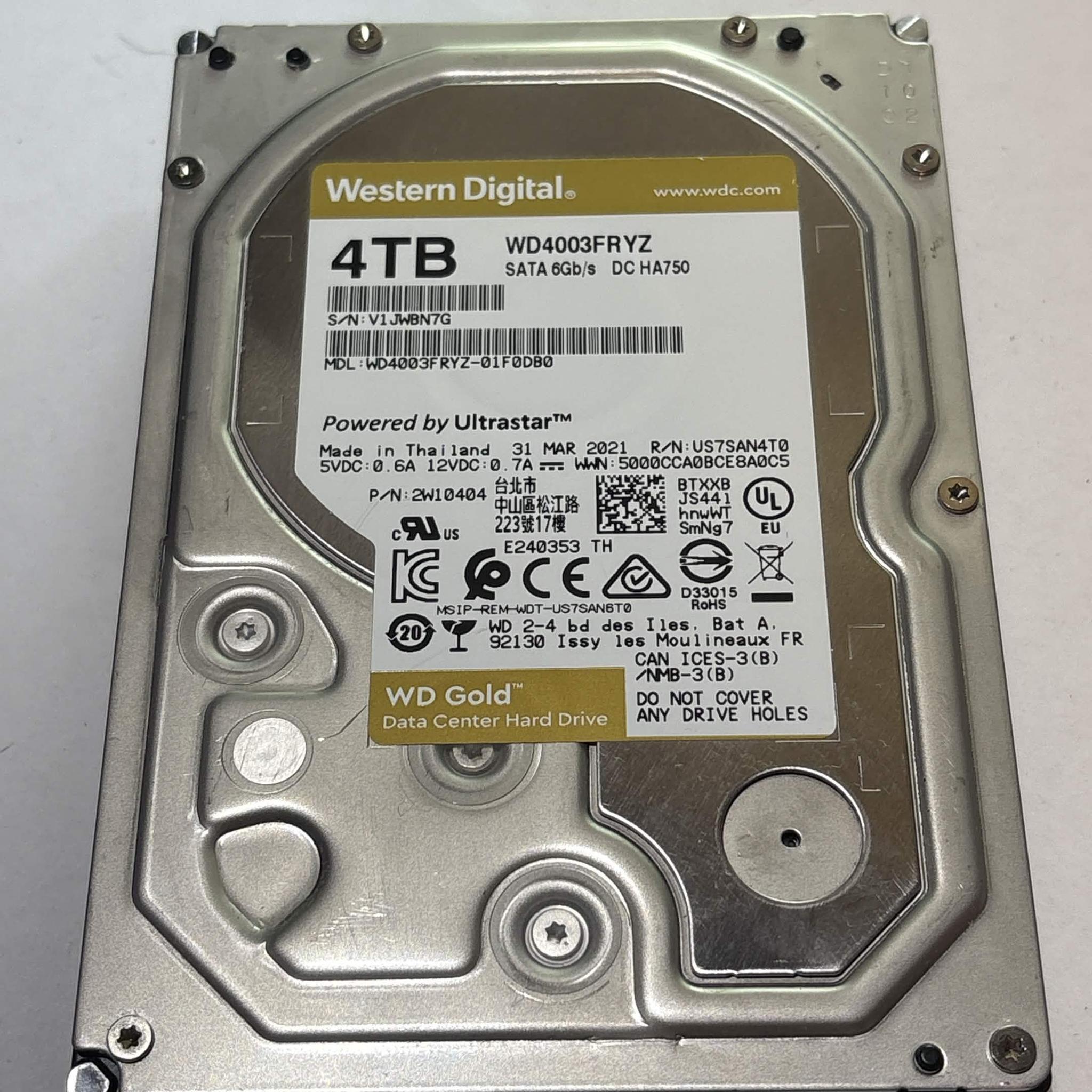 WD Gold 4TB WD4003FRYZ 7200RPM SATA Enterprise HDD – 30,250 Hours – SMART Good