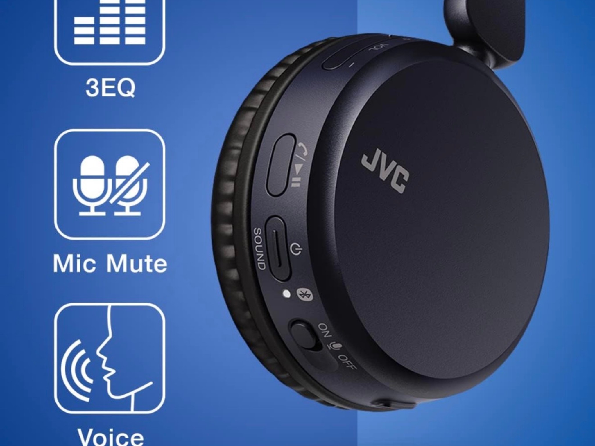 JVC Deep Base Headphones On Ear Wireless Bluetooth HAS36WB