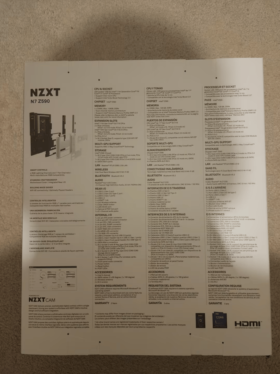 Bnib NZXT N7 Z590 - N7-Z59XT-W1 - Intel Z590 chipset (Supports 11th Gen CPUs)