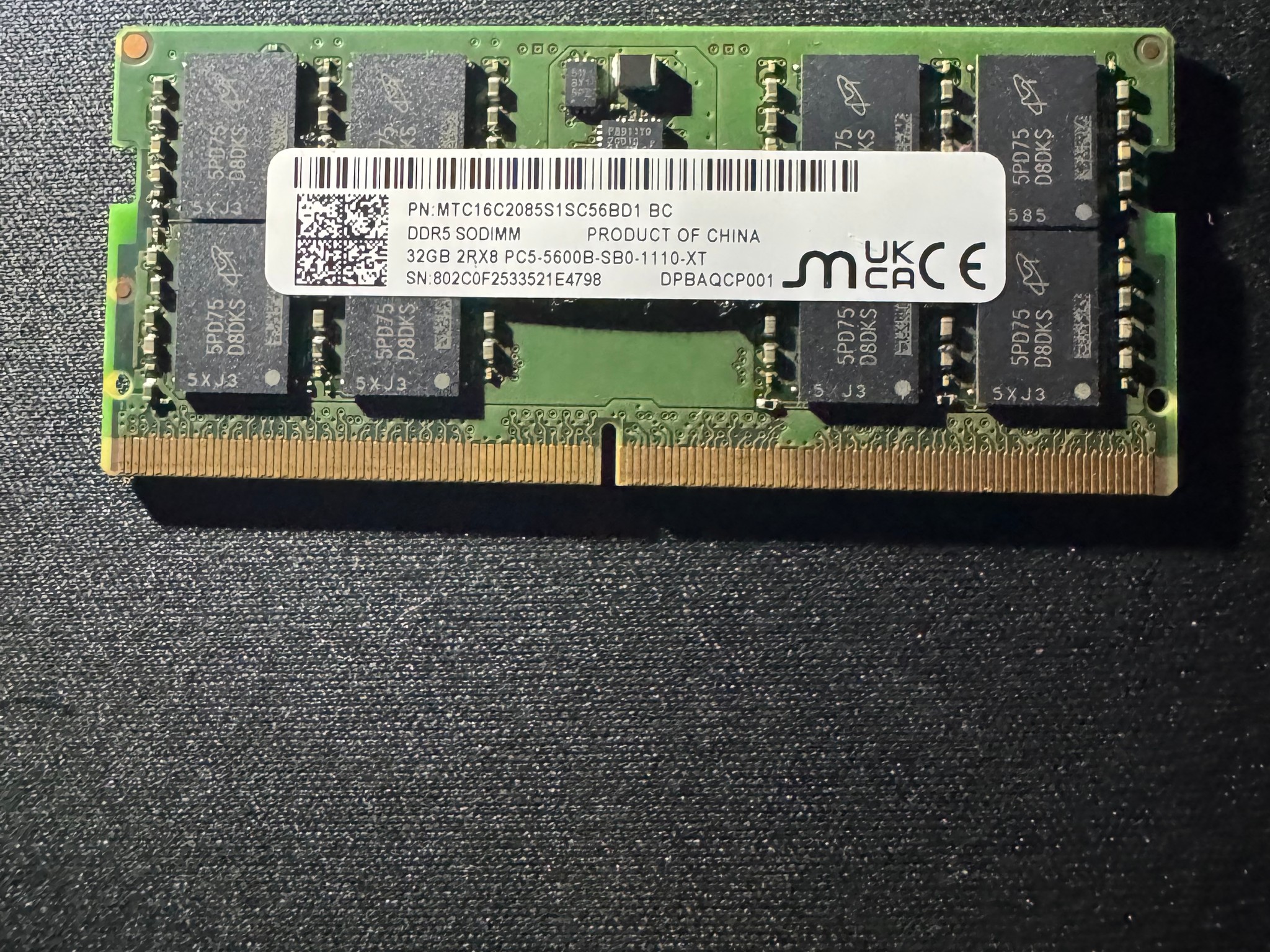 Micron 32GB DDR5 5600MHz SODIMM Laptop RAM