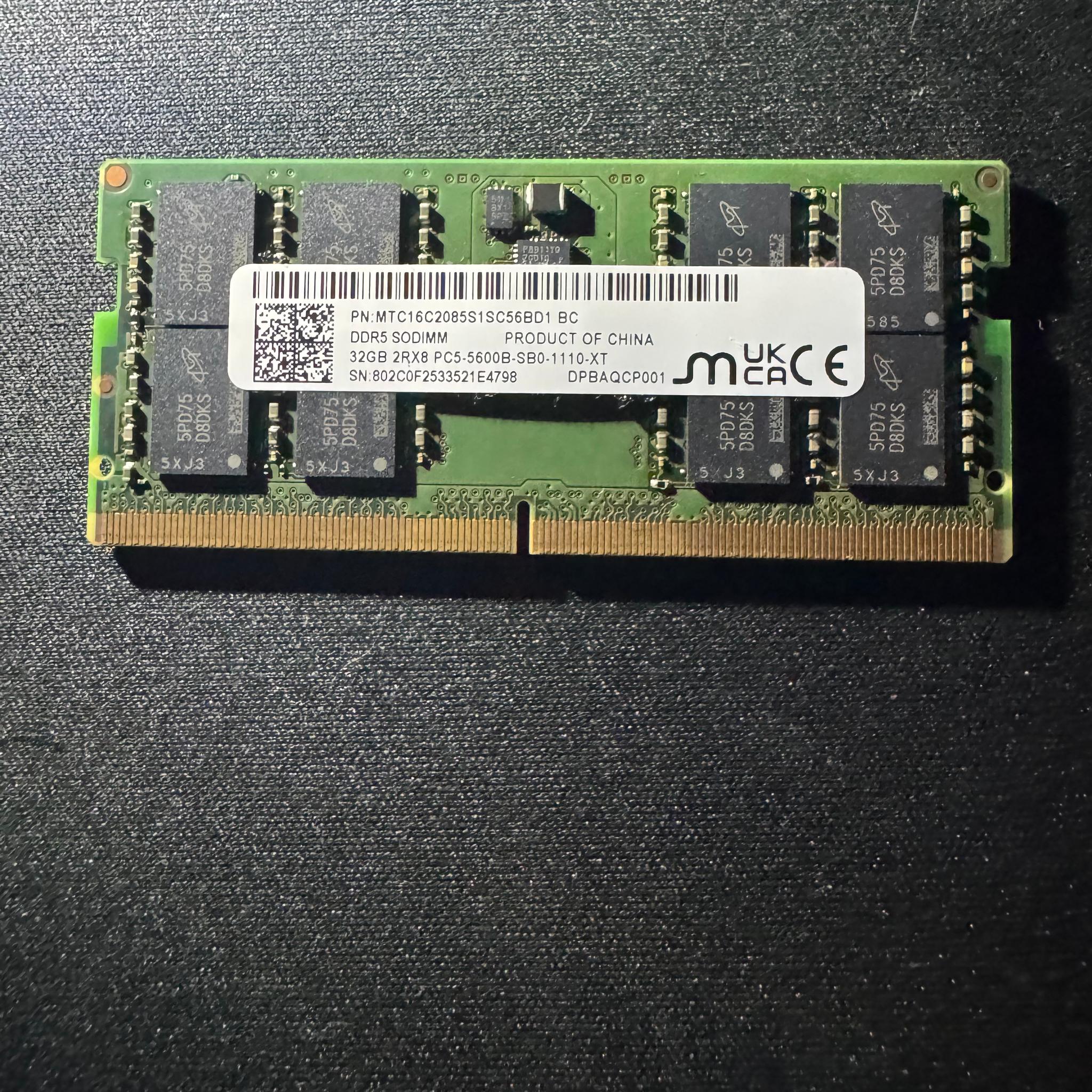 Micron 32GB DDR5 5600MHz SODIMM Laptop RAM