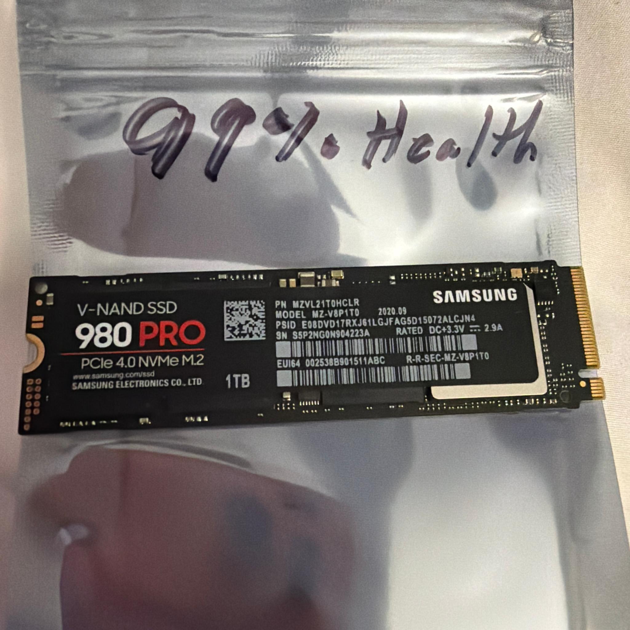 Samsung 980 Pro 1TB SSD NVME M.2 2280 99% Health per Crystaldiskinfo