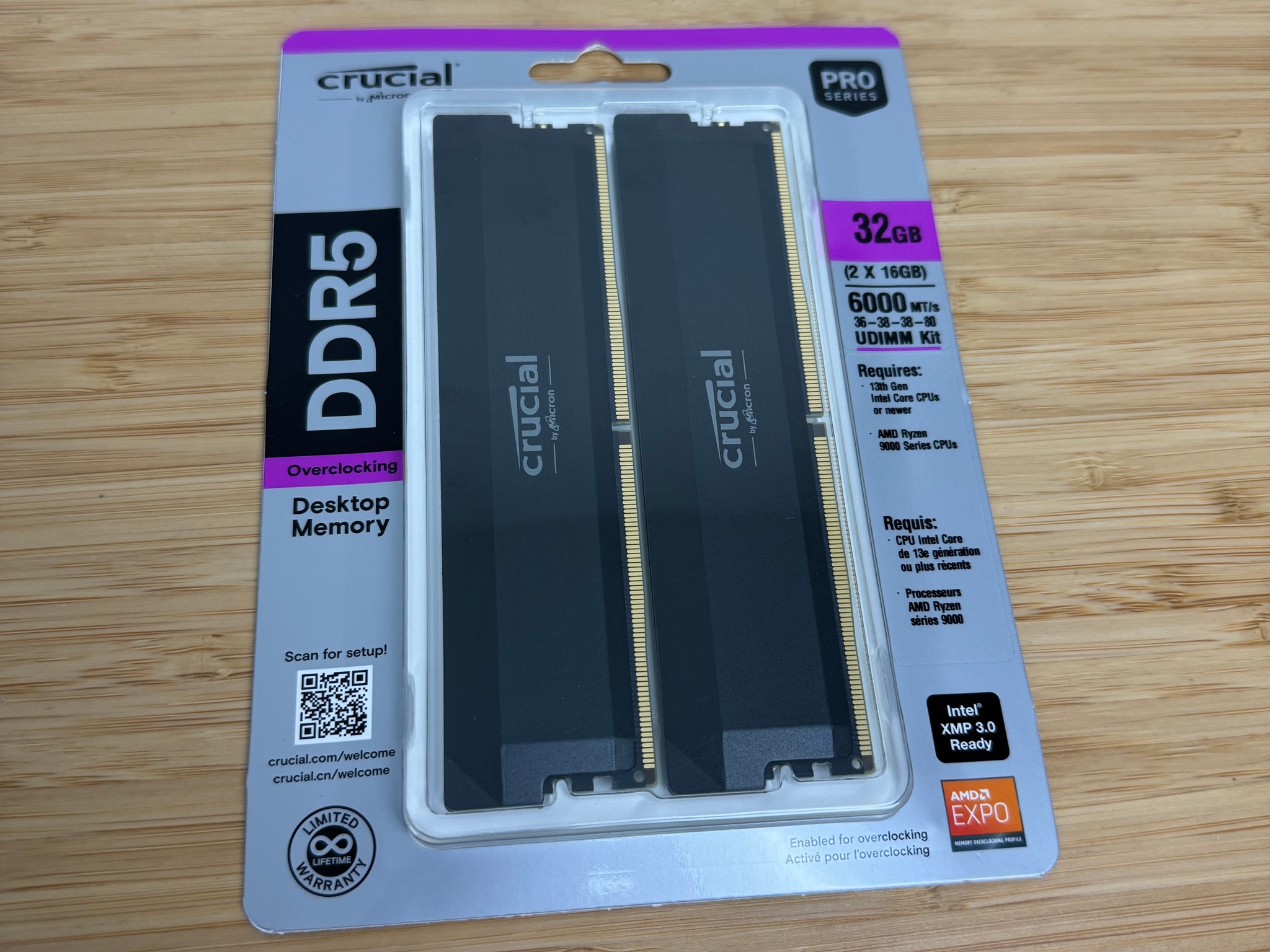 Crucial DDR5 Pro 32GB (2x16GB) 6000MHz UDIMM Desktop Memory Kit Overclocking RAM