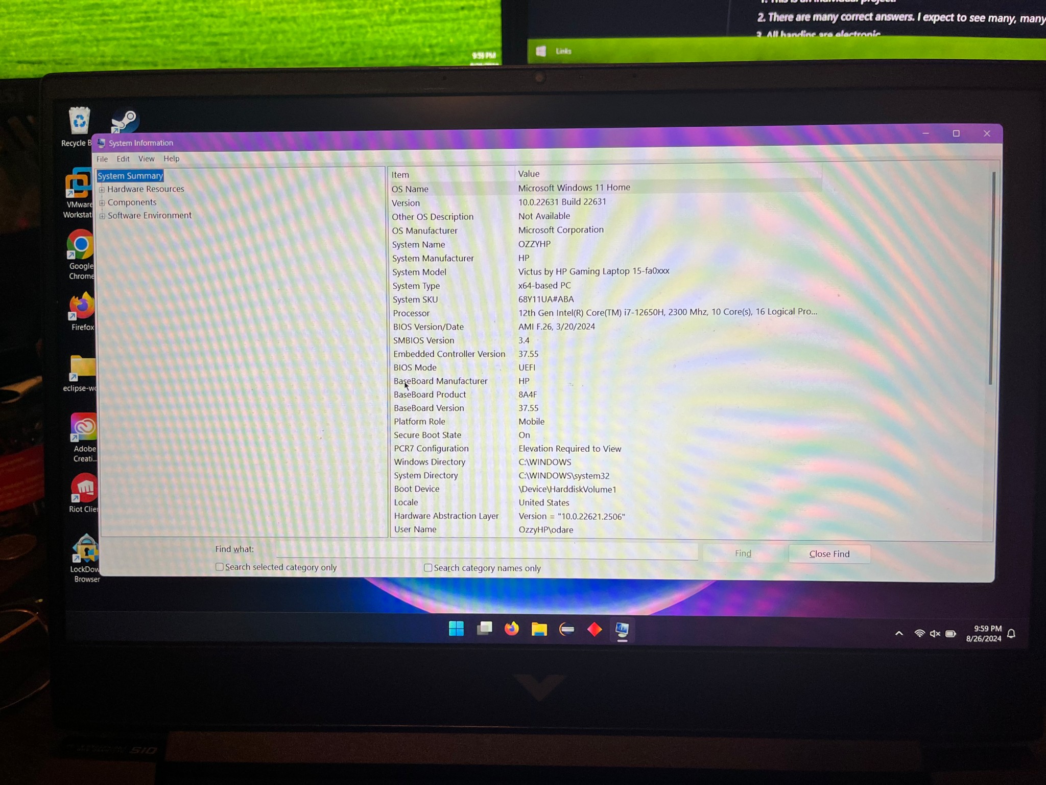 HP Victus Gaming laptop i7-12th gen 3050 Ti