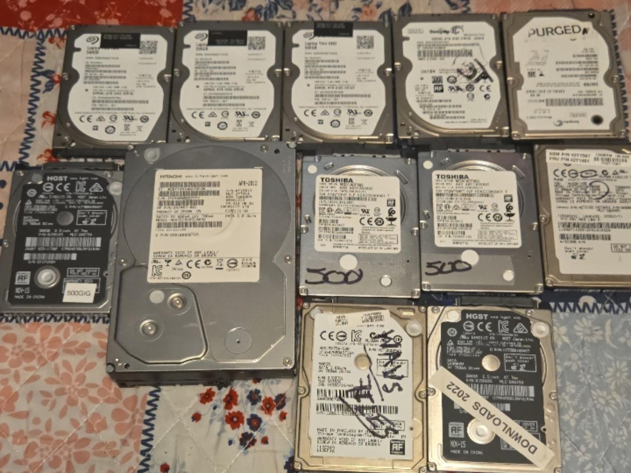 Mixed Lot of 12 Used SATA Hard Drives – All Wiped / Partitioned