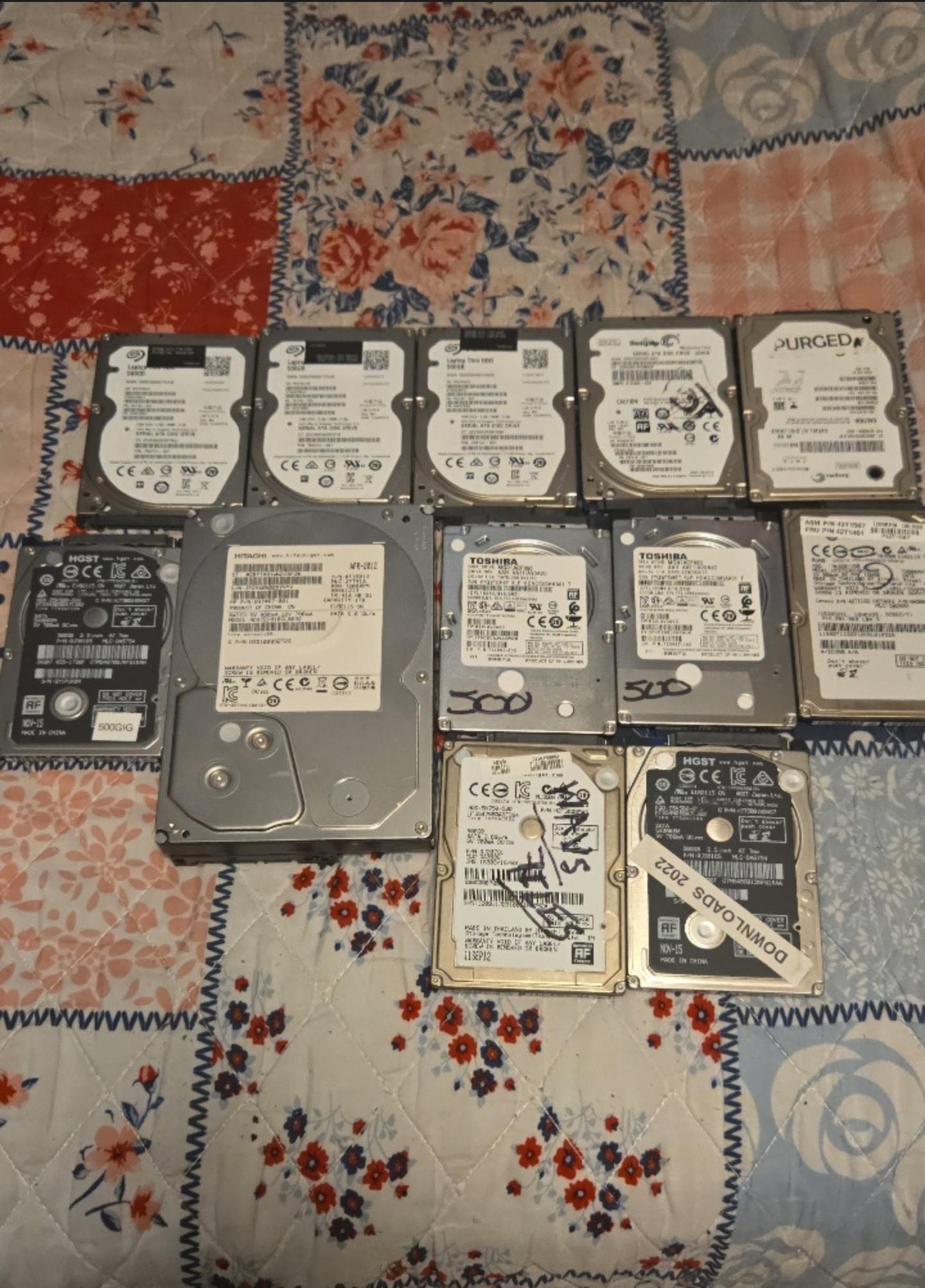 Mixed Lot of 12 Used SATA Hard Drives – All Wiped / Partitioned