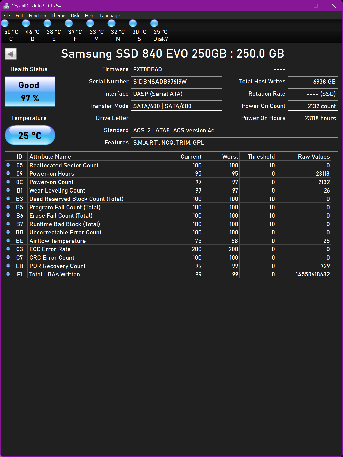 Samsung 840 EVO 250GB SATAIII 2.5"x7mm SSD (With Fixed Firmware)