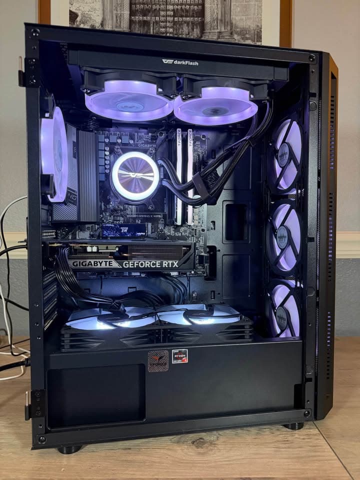 Awesome Black Custom 1080p Ultra Gaming PC: RTX 5060, 1Tb NVMe, 16GB DDR4, AIO, 8 Case Fans