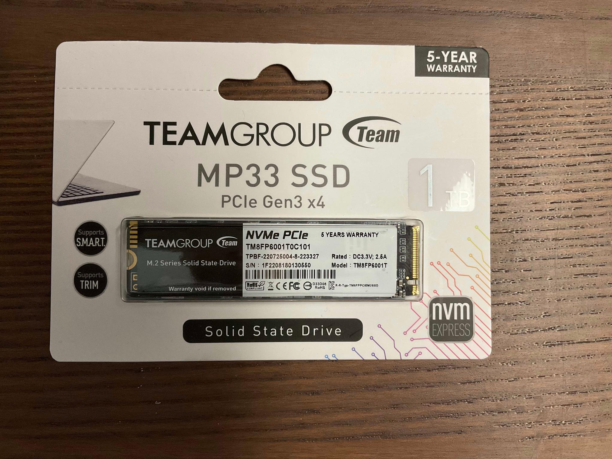 TeamGroup MP33 1TB PCIE 3.0 NVME SSD
