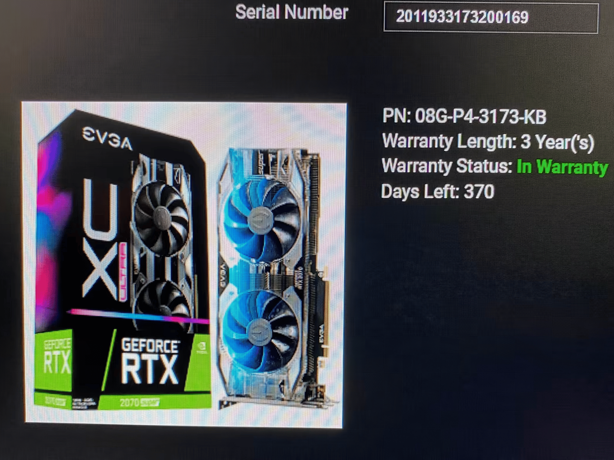 1 Year Warranty Left - EVGA 2070 Super XC