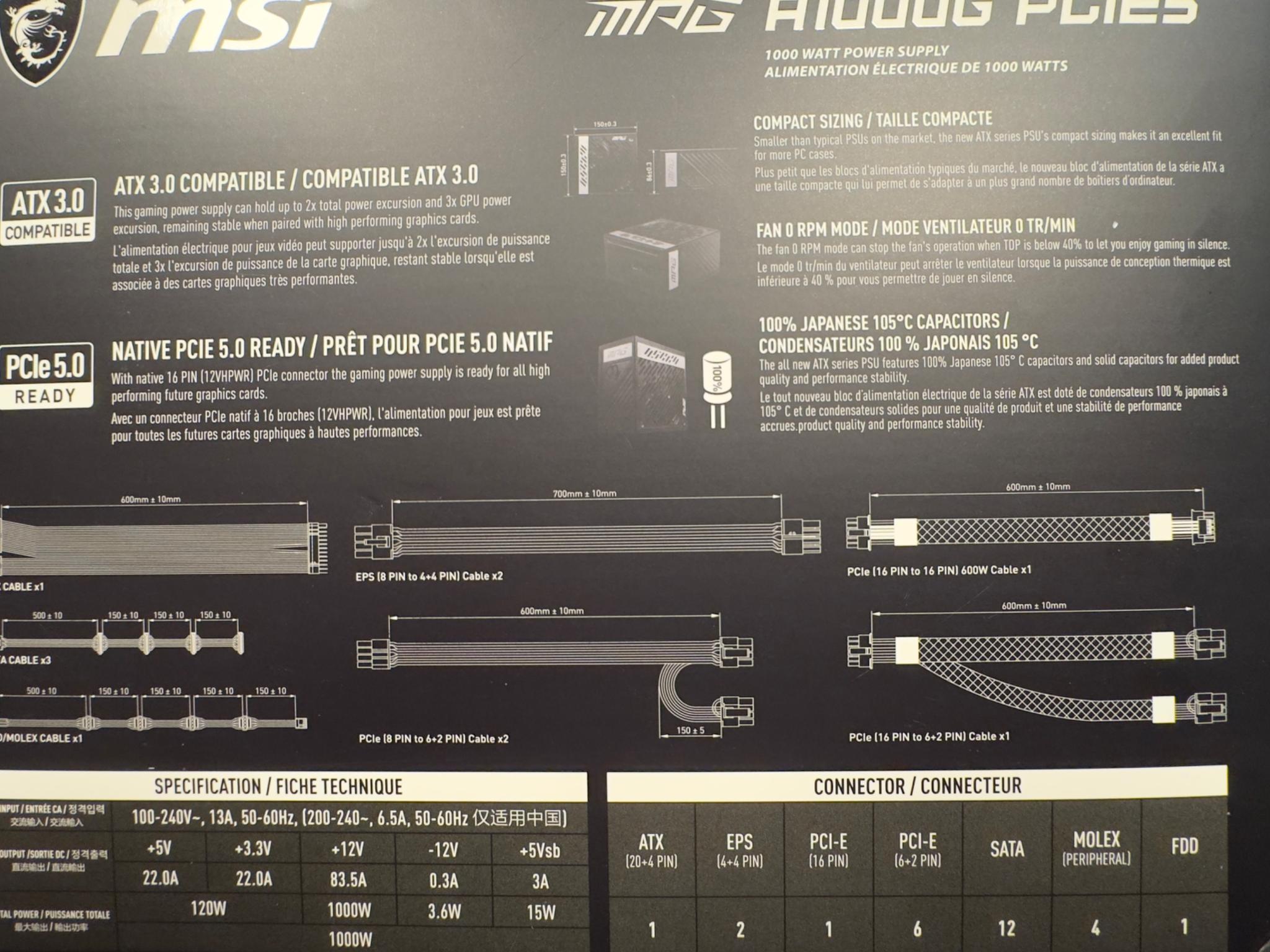 High End MSI PSU 1000w a1000g PCIE 5.0/ATX3.0 gently used 8+ year warranty!