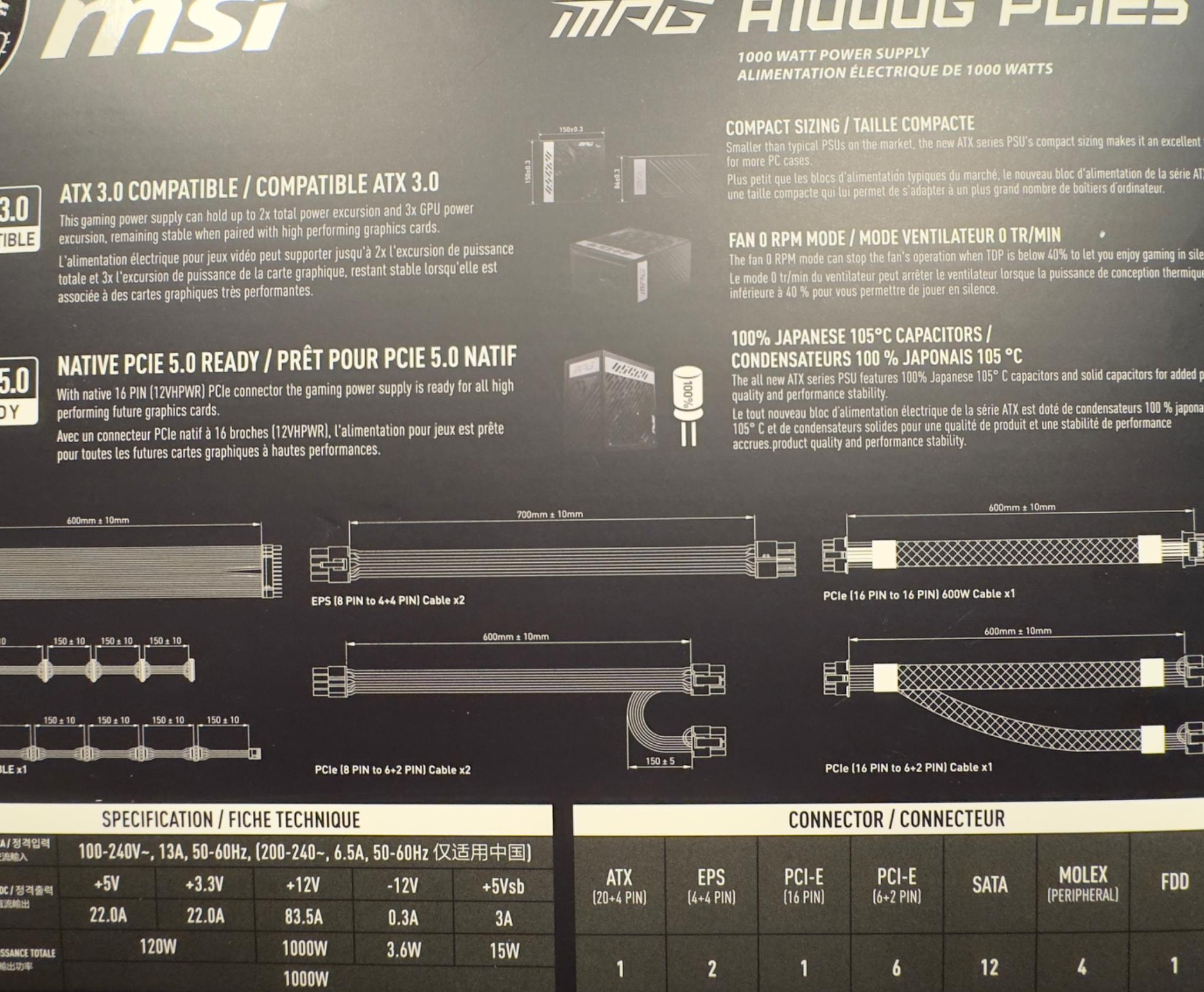 High End MSI PSU 1000w a1000g PCIE 5.0/ATX3.0 gently used 8+ year warranty!