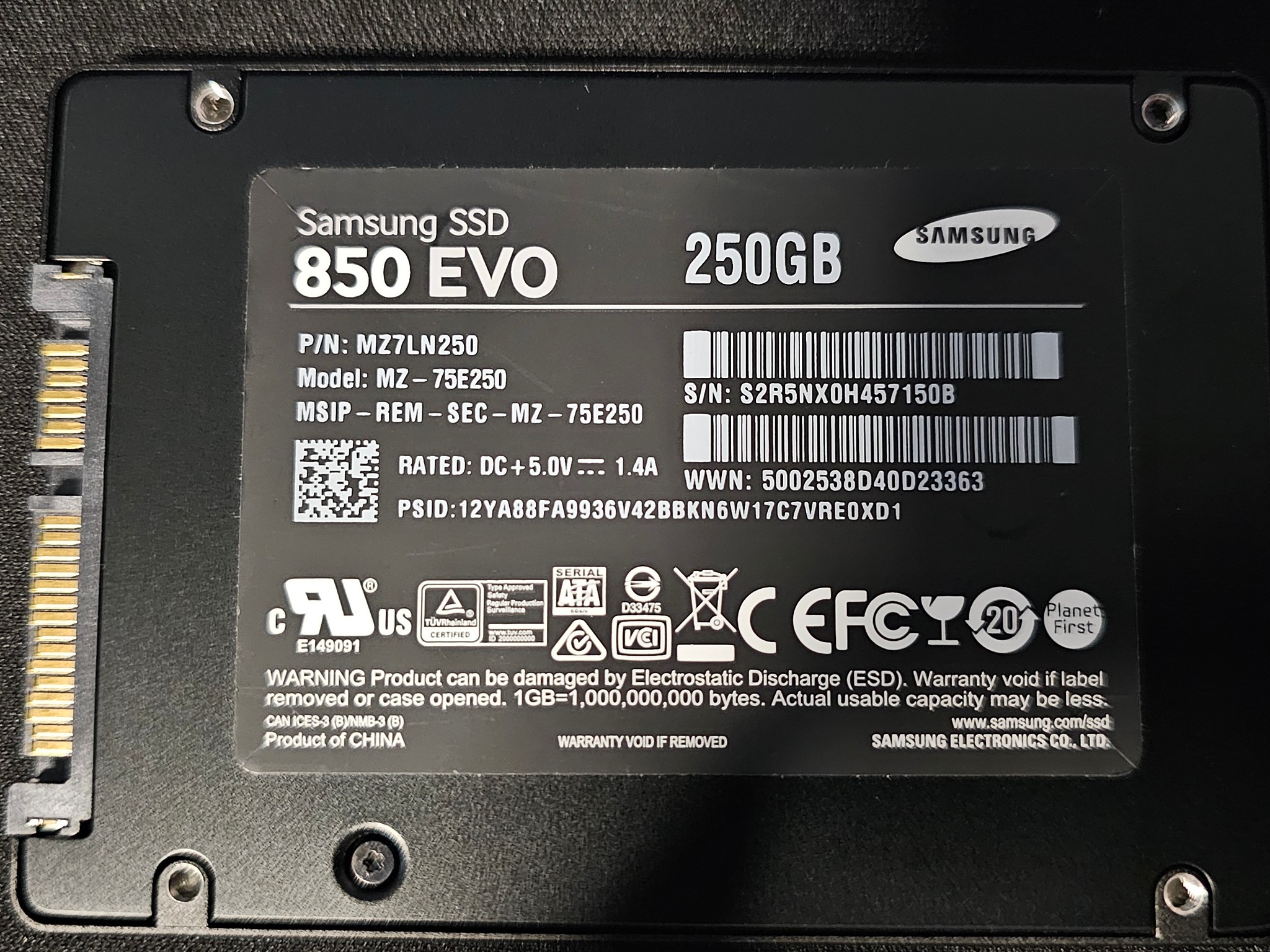 Samsung 850 EVO 250GB SATAIII 2.5"x7mm SSD
