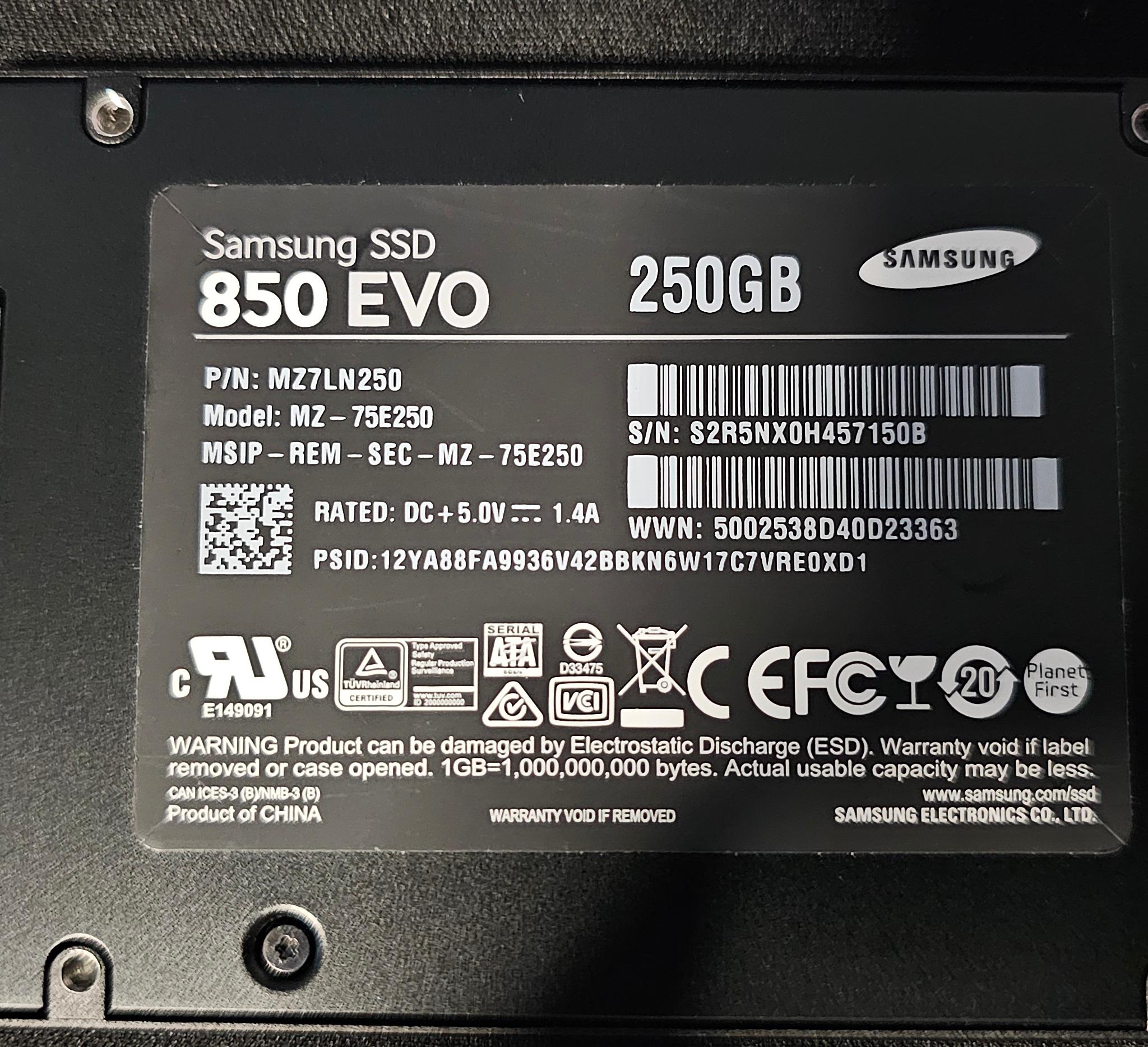 Samsung 850 EVO 250GB SATAIII 2.5"x7mm SSD