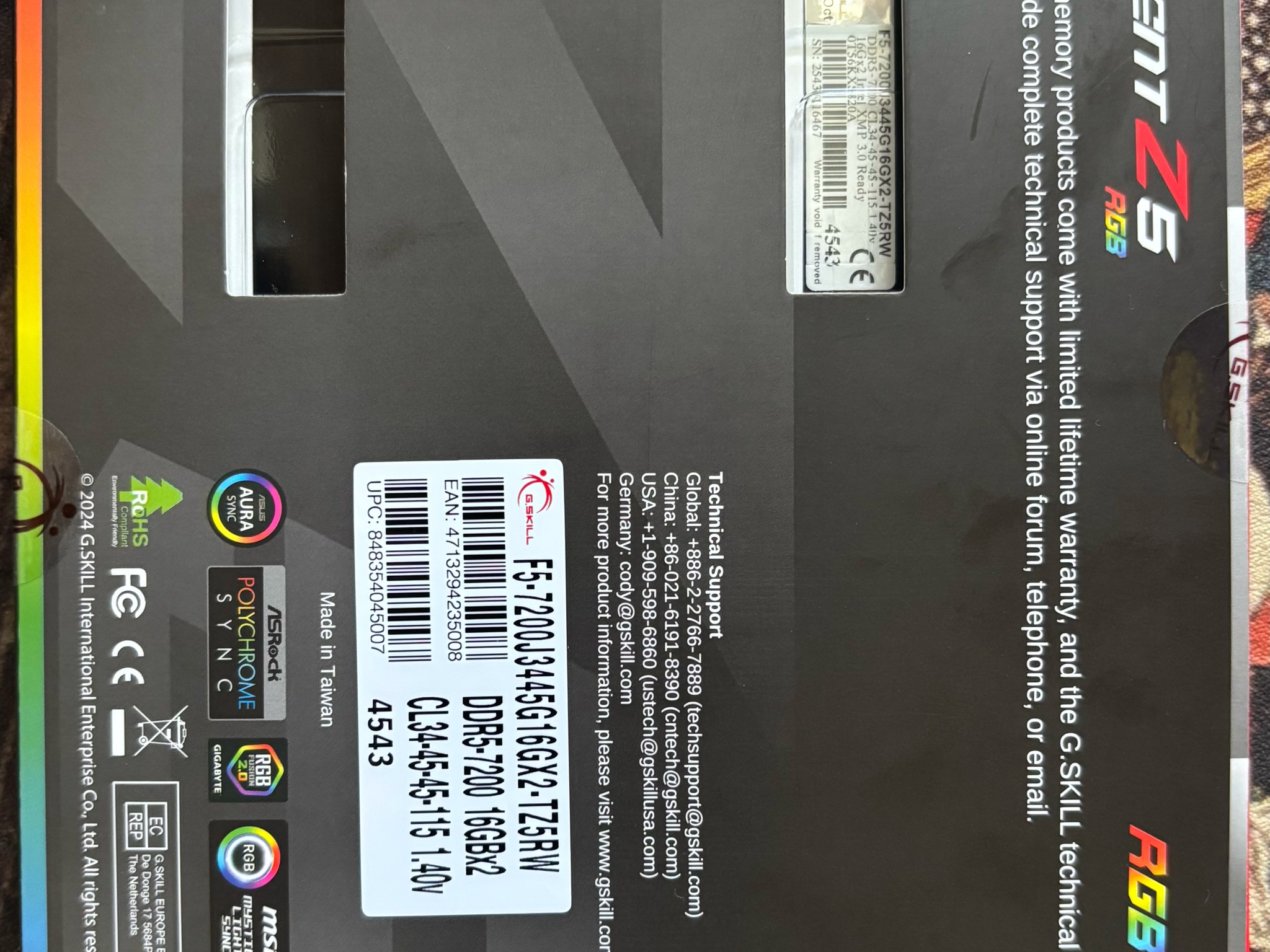 Trident Z5 RGB - 32 GB (16GBx2) DDR5-7200