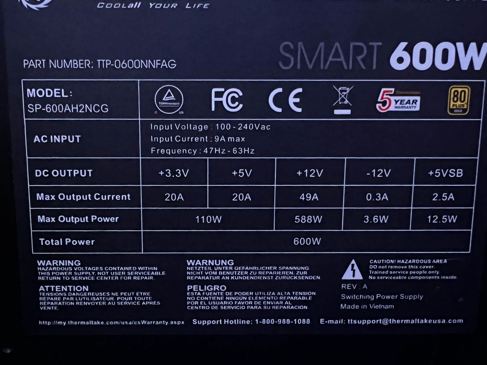600W 80+ Gold PSU - Thermaltake SMART Series