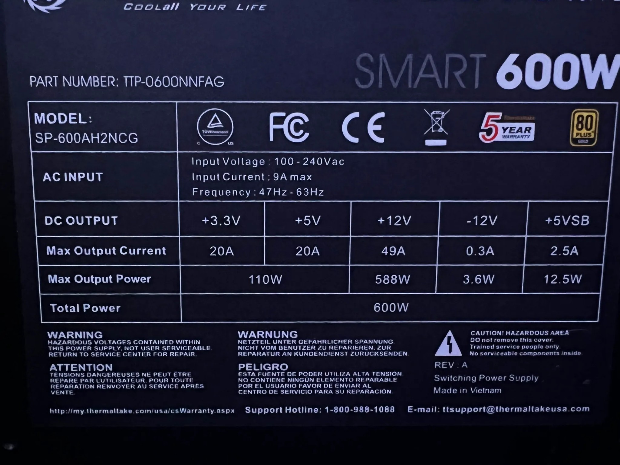 600W 80+ Gold PSU - Thermaltake SMART Series