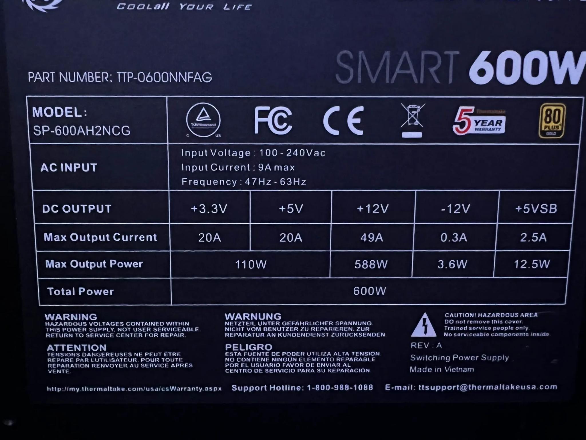 600W 80+ Gold PSU - Thermaltake SMART Series