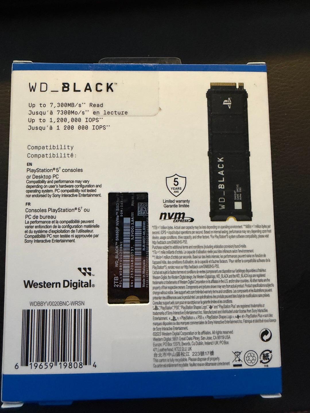WD Black sn850p nvme ssd 2tb drive and heatsink playstation plus compatible