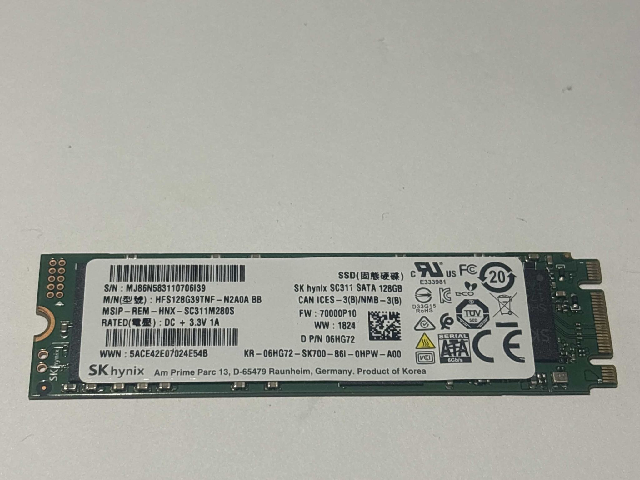 SK hynix SC311 128GB M.2 SATA SSD Tested Working 92% Health