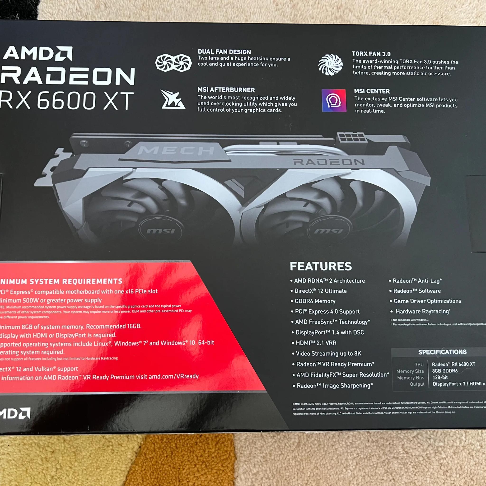 MSI Radeon RX 6600 XT MECH 2X OC 8GB GDDR6 Graphics Card