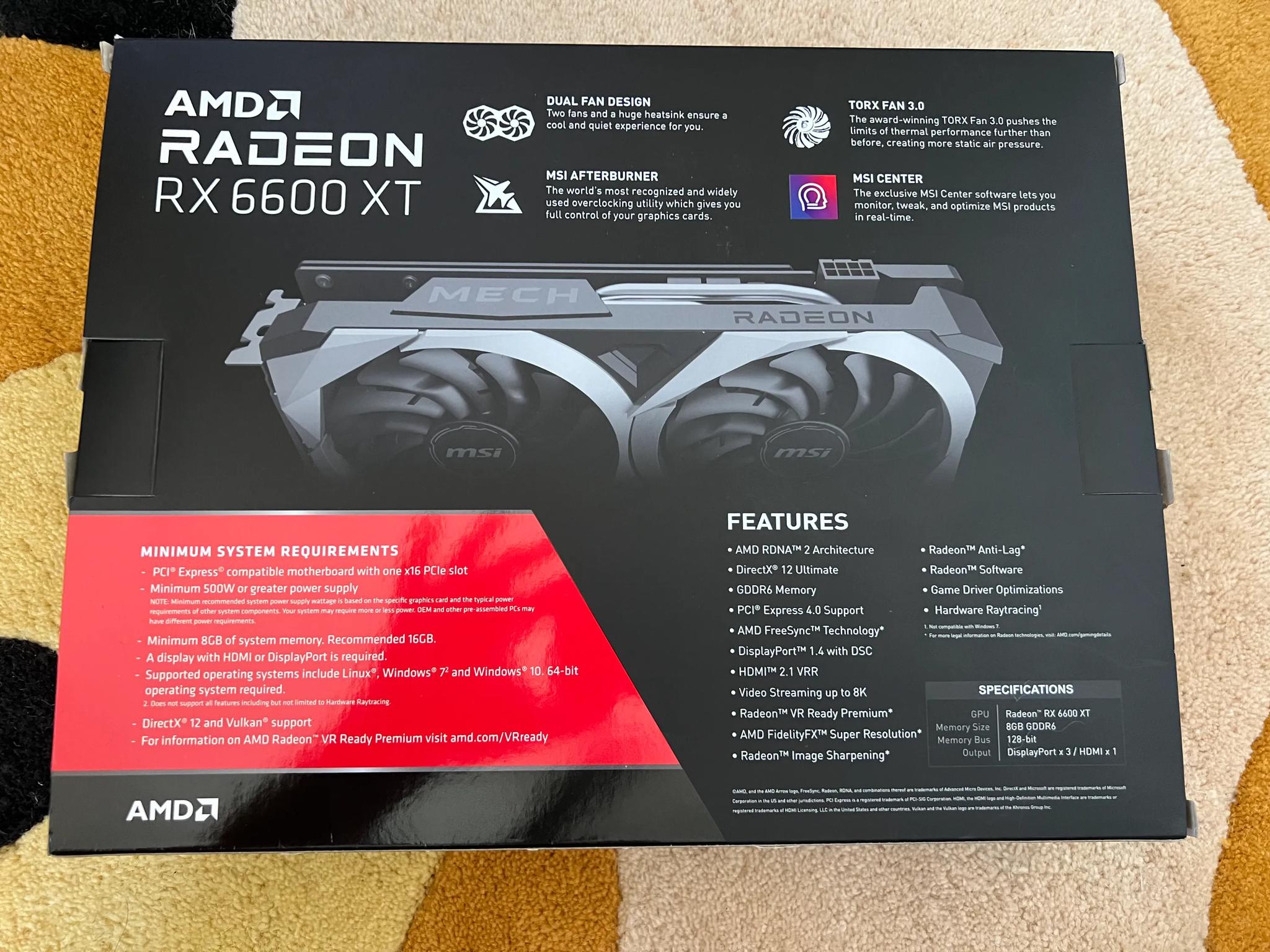 MSI Radeon RX 6600 XT MECH 2X OC 8GB GDDR6 Graphics Card