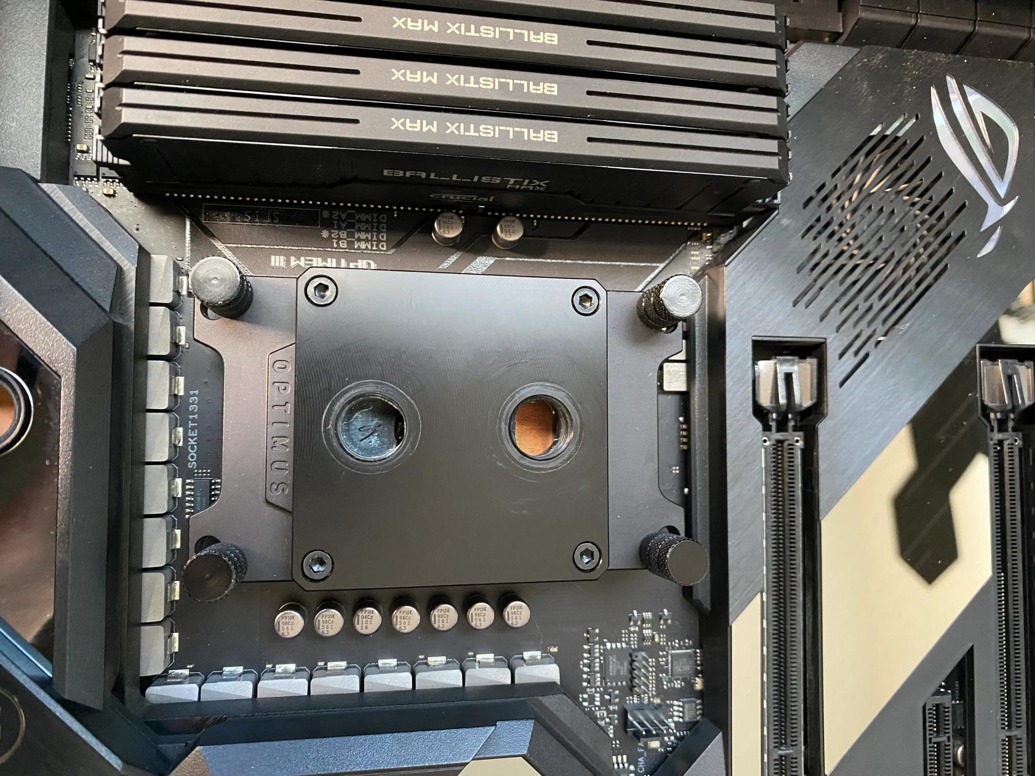 Crosshair viii formula, Ryzen 9 5950x, Crucial ballistix max DDR4 and Optimus Cooling Cpu Block