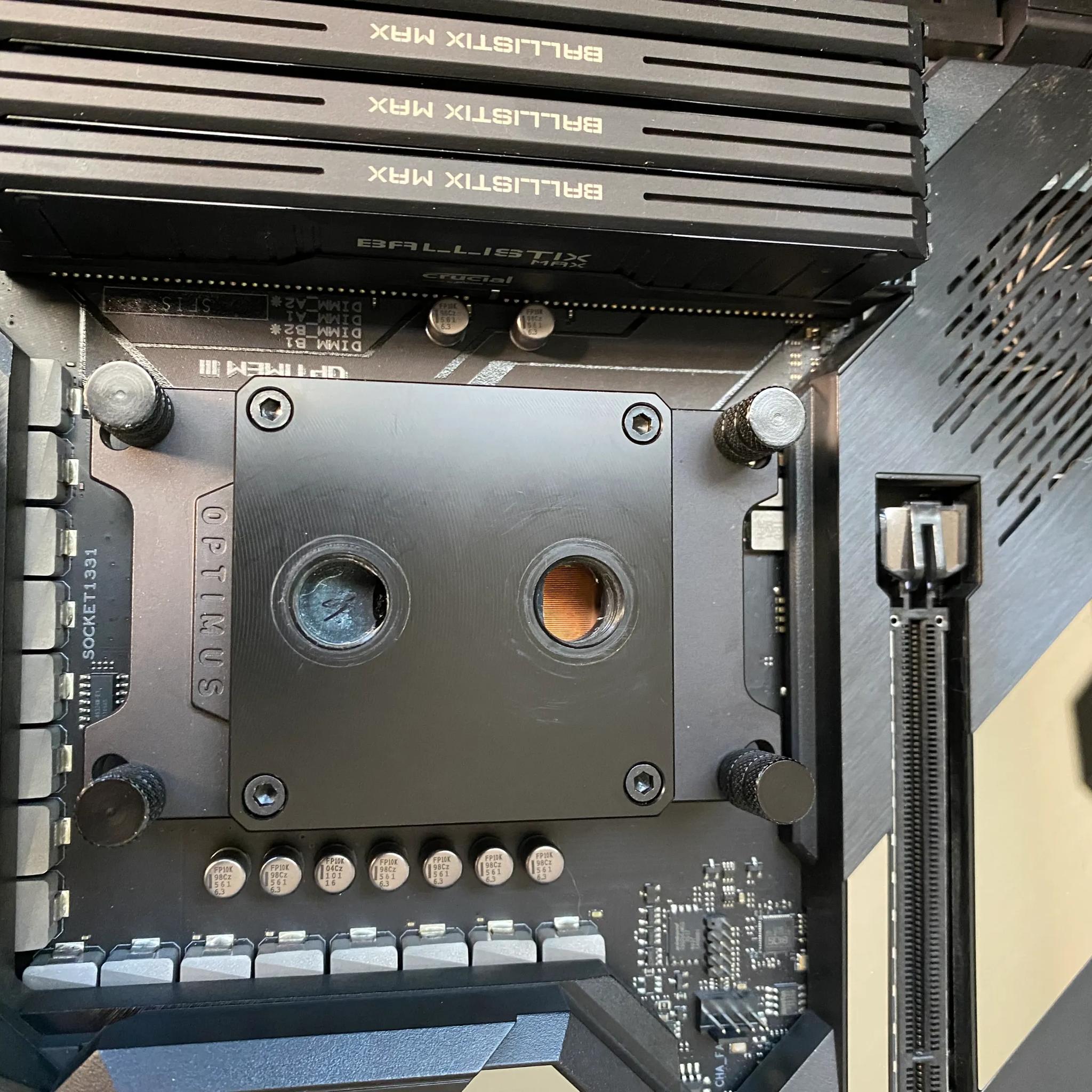 Crosshair viii formula, Ryzen 9 5950x, Crucial ballistix max DDR4 and Optimus Cooling Cpu Block