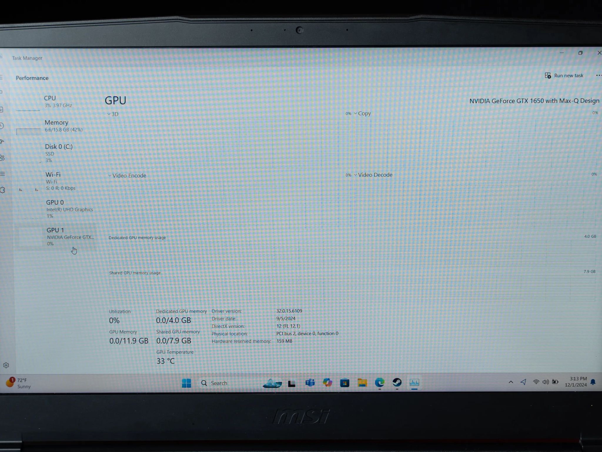 MSI GF63 Thin- GTX 1650- i5 10500H- 1TB M.2-16GB RAM 15.6"