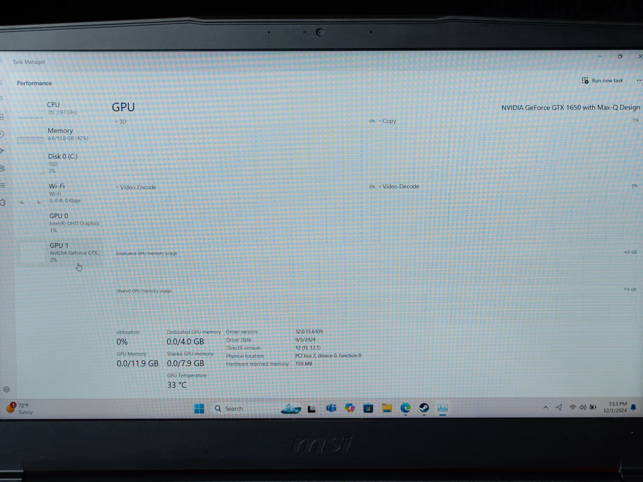 MSI GF63 Thin- GTX 1650- i5 10500H- 1TB M.2-16GB RAM 15.6"