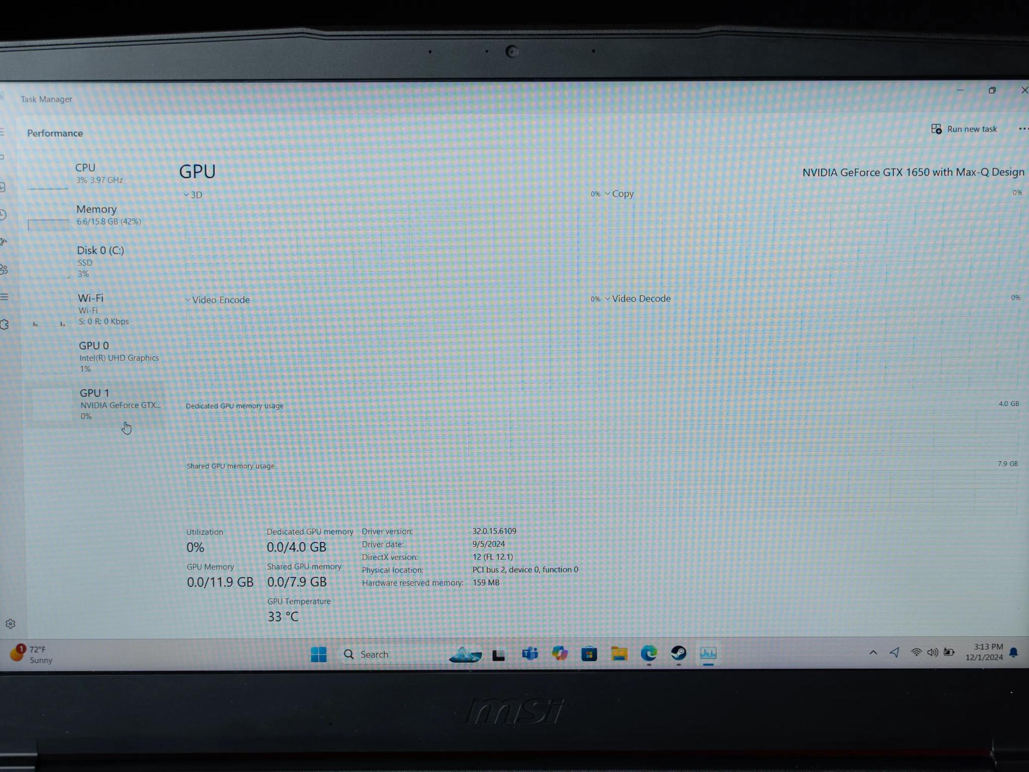 MSI GF63 Thin- GTX 1650- i5 10500H- 1TB M.2-16GB RAM 15.6"
