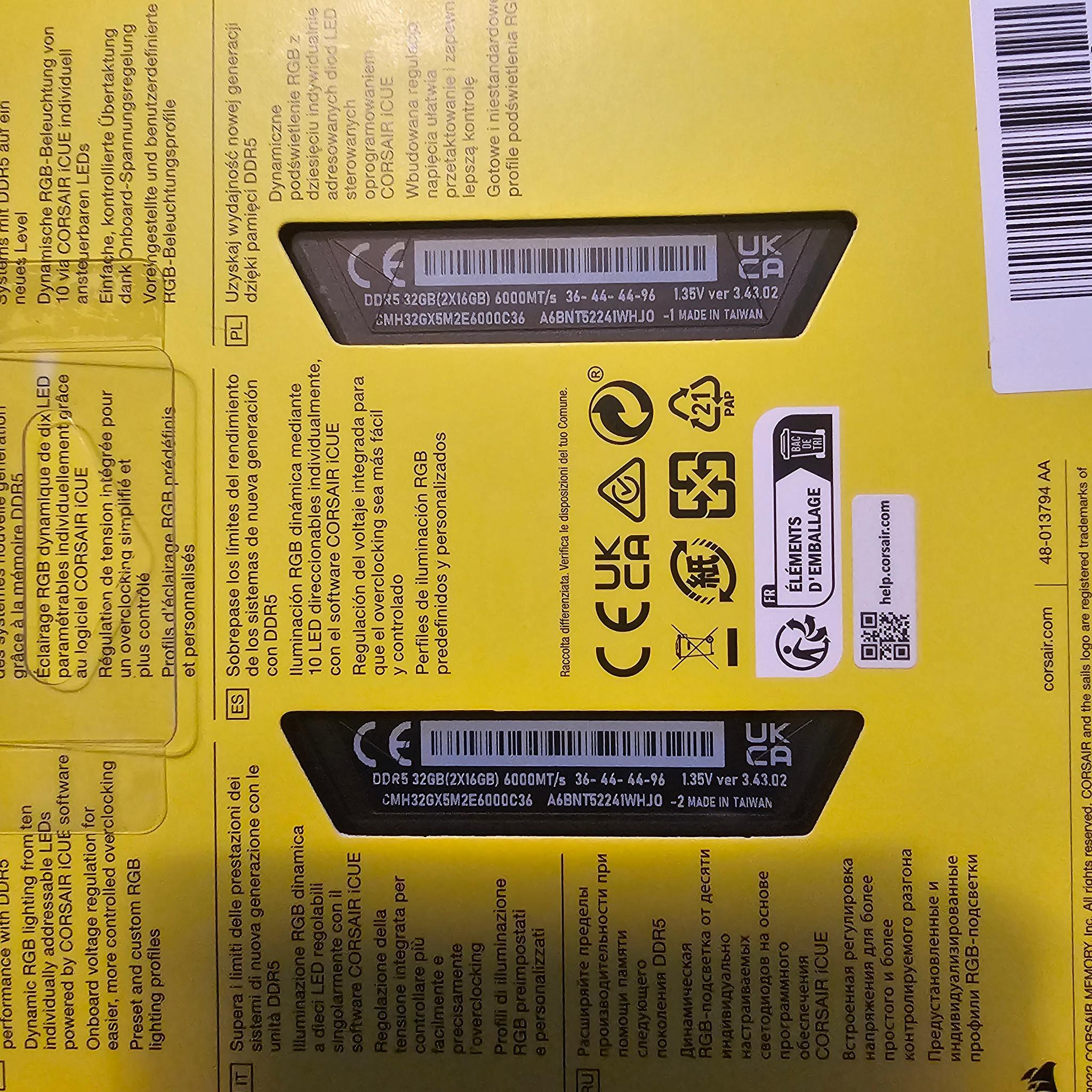 CORSAIR Vengeance RGB 32GB (2 x 16GB) DDR5 6000 (PC5 48000)