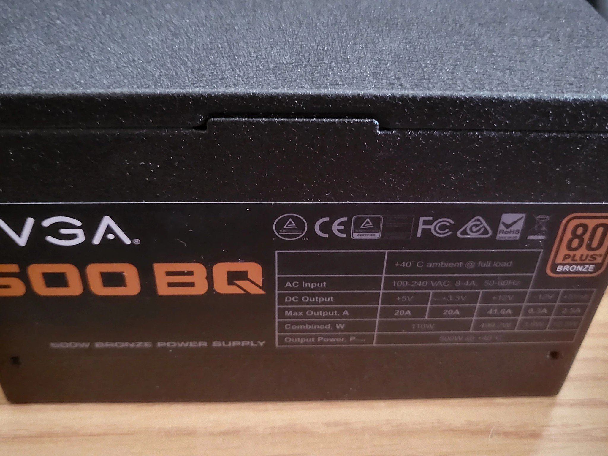 USED EVGA 500BQ Power Supply w/Power Cord and PCI-E Power Cable