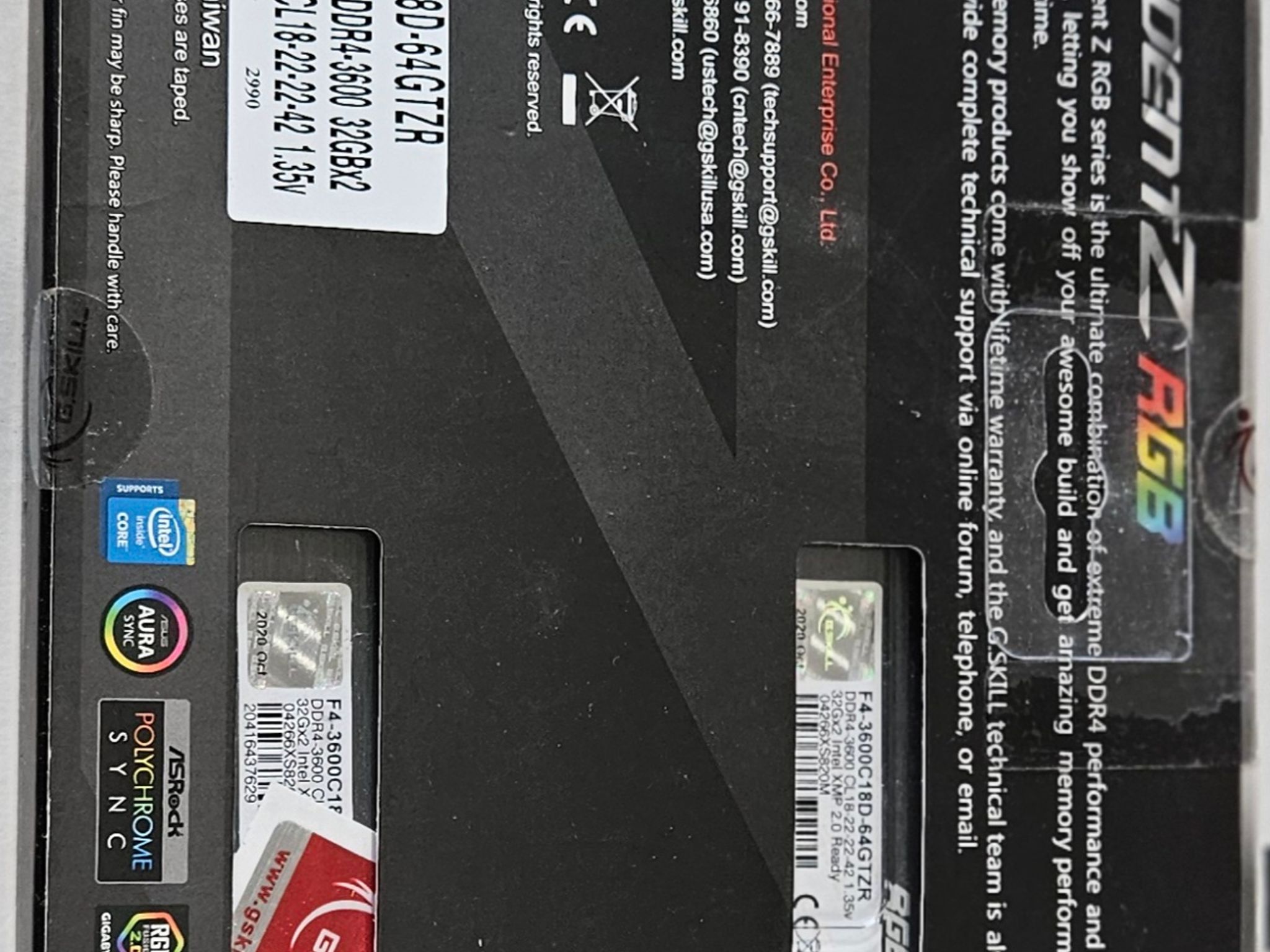 G.Skill TridentZ RGB 64GB DDr4 3600 (2x32GB)