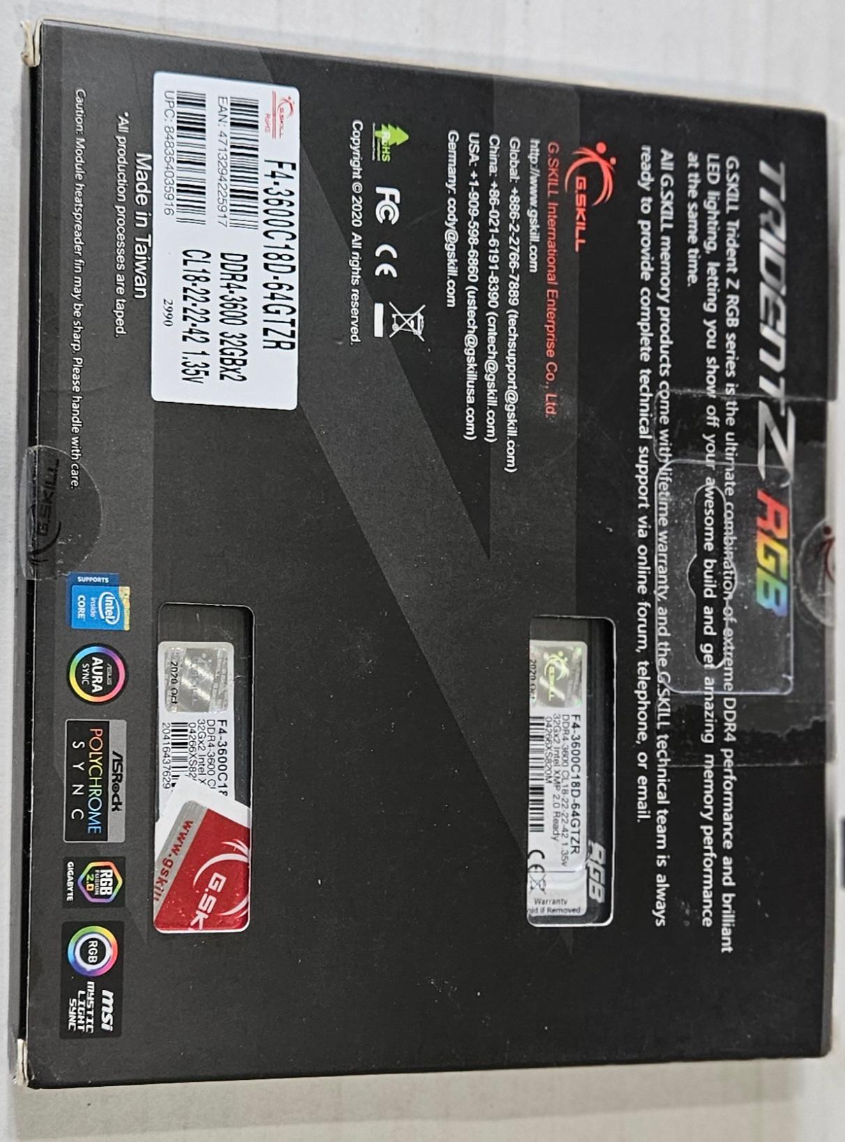 G.Skill TridentZ RGB 64GB DDr4 3600 (2x32GB)