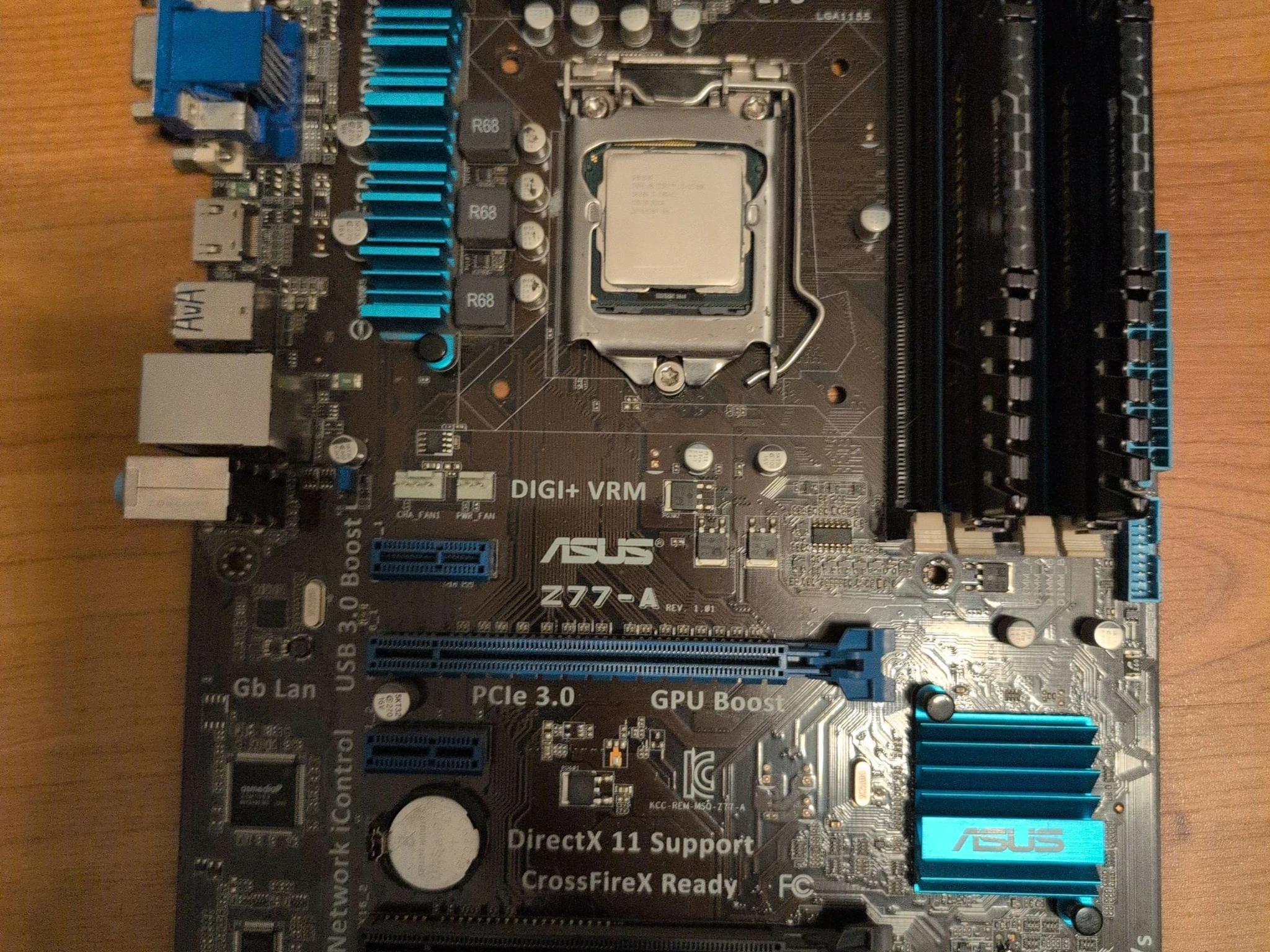 Intel i5 2500k, ASUS Z77-A, Corsair Vengeance 8GB DDR3 1600 CL9