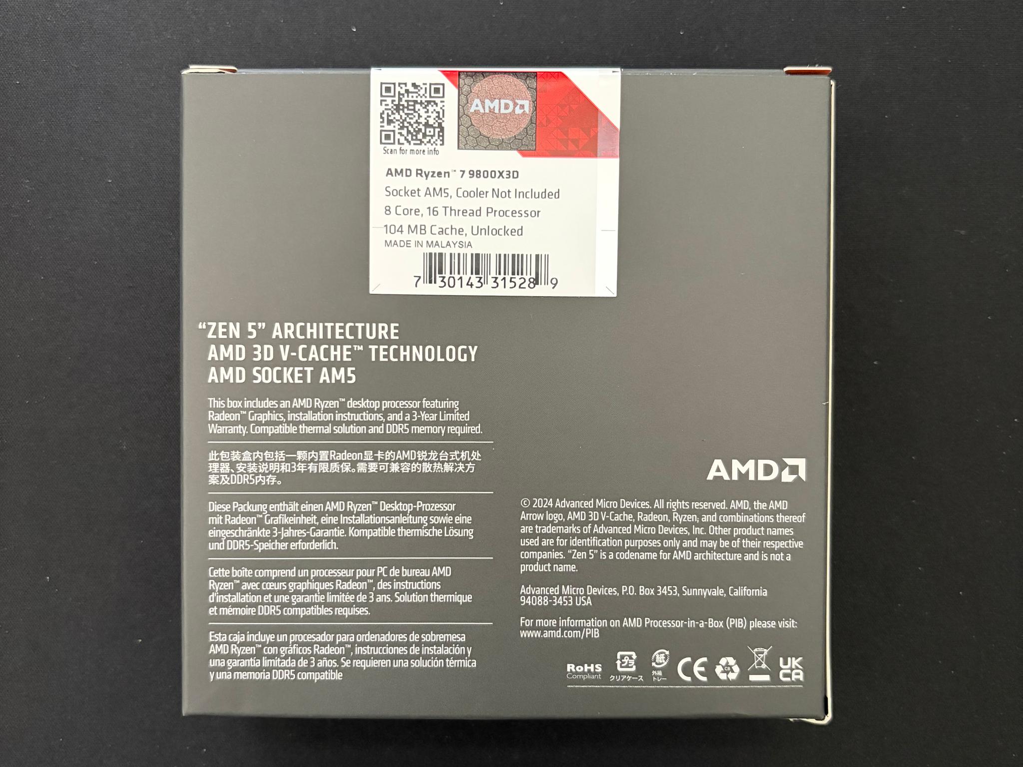 AMD Ryzen 7 9800X3D 8-Core, 16-Thread Desktop Processor