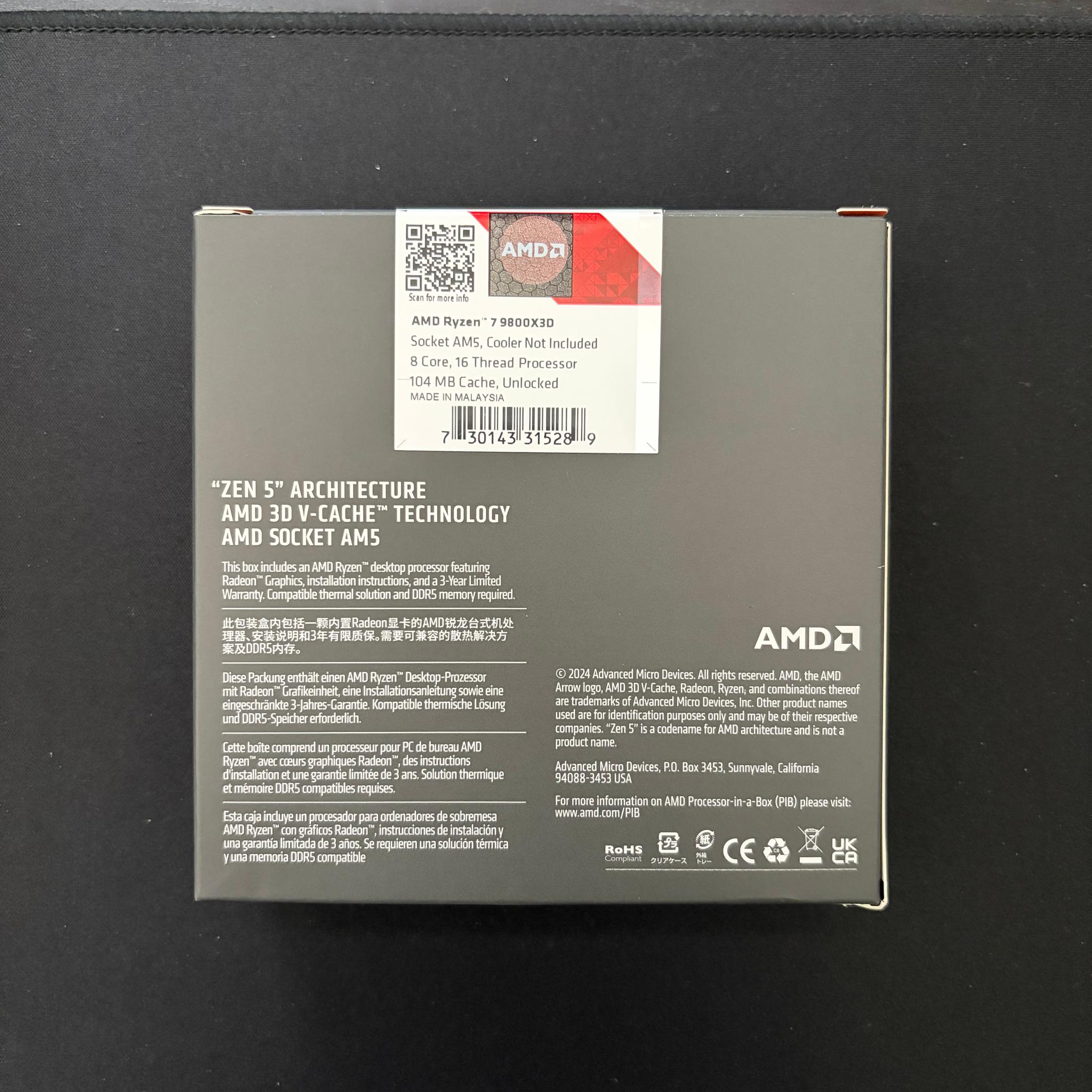 AMD Ryzen 7 9800X3D 8-Core, 16-Thread Desktop Processor