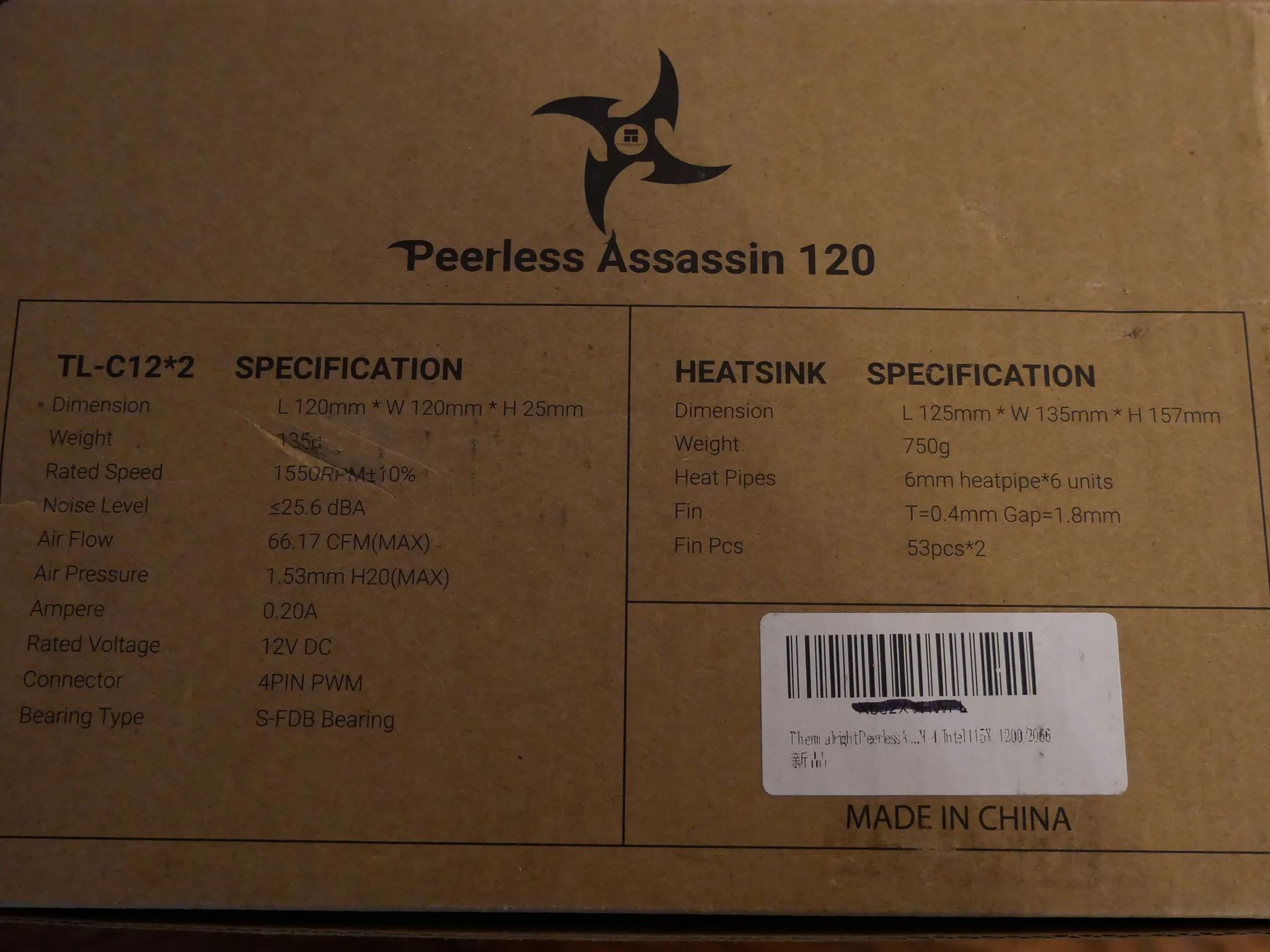Thermalright Peerless Assassin 120 CPU Air Cooler, 6 Heatpipes, Dual 120mm TL-C12 PWM Fans