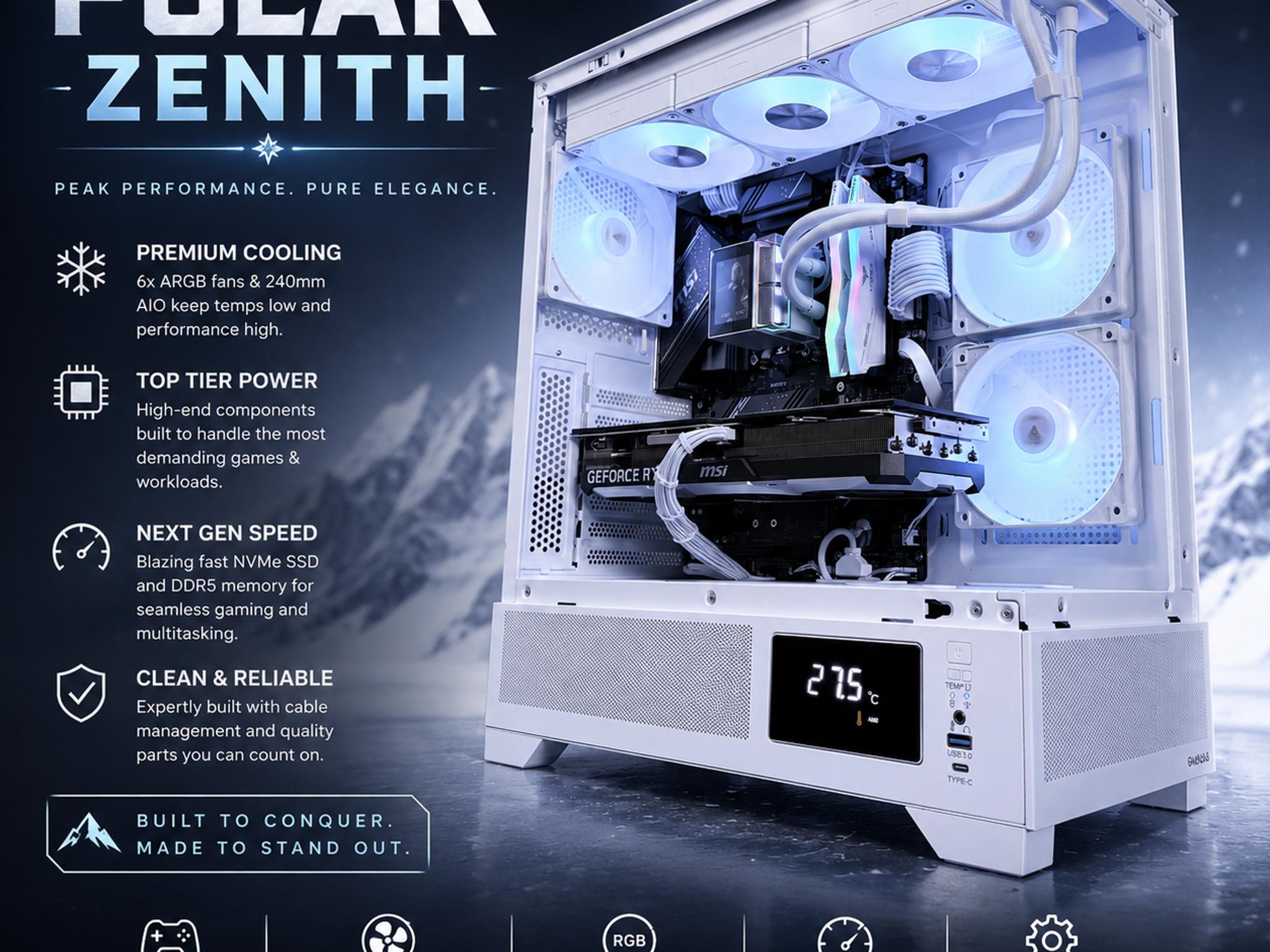 ⚪️"Polar Zenith "⚪️| 4k Gaming | RTX 4070 Ti Super 16GB | Ryzen 5 7600 | 32B DDR5 Ram | 2TB NVMe