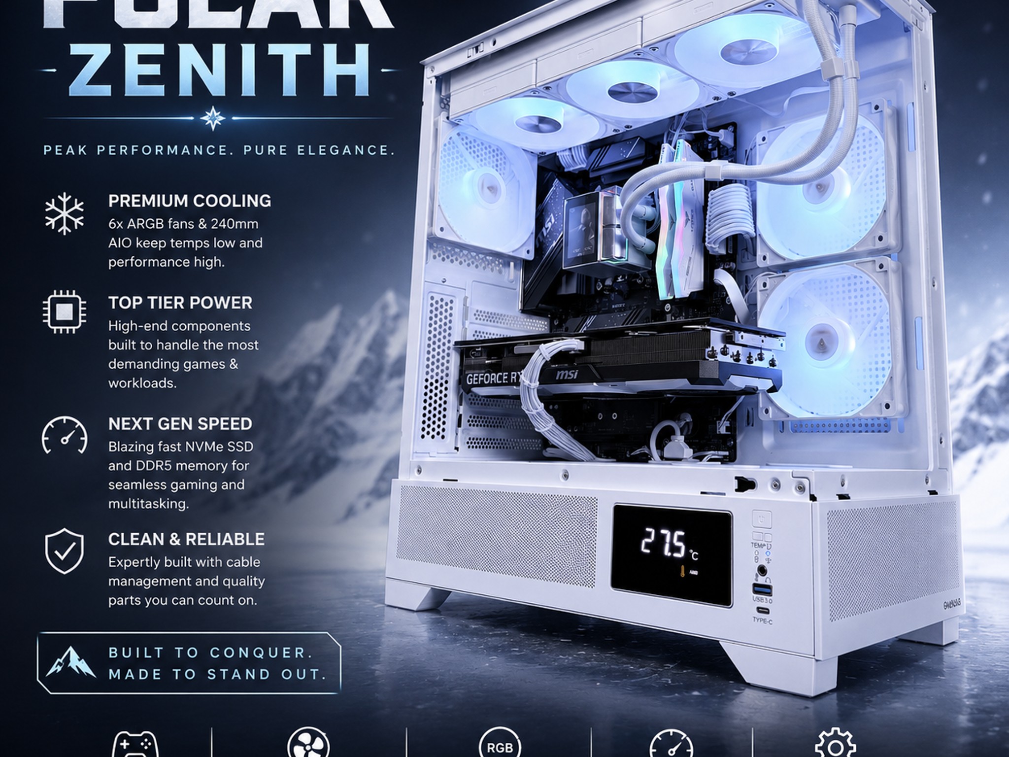 ⚪️"Polar Zenith "⚪️| 4k Gaming | RTX 4070 Ti Super 16GB | Ryzen 5 7600 | 32B DDR5 Ram | 2TB NVMe