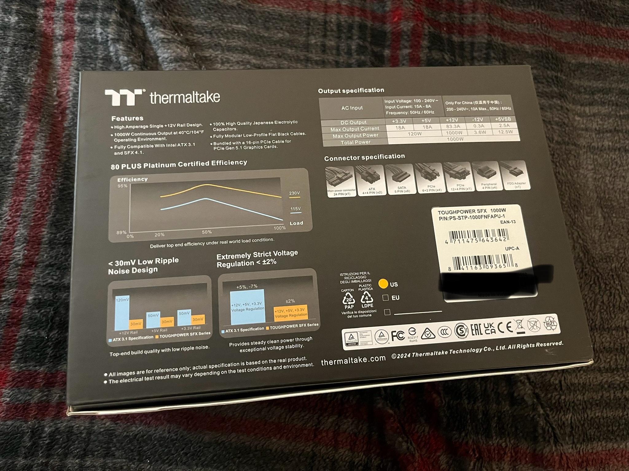 Thermaltake Toughpower SFX 1000W 80Plus Platinum ATX 3.1 Standard Power Supply